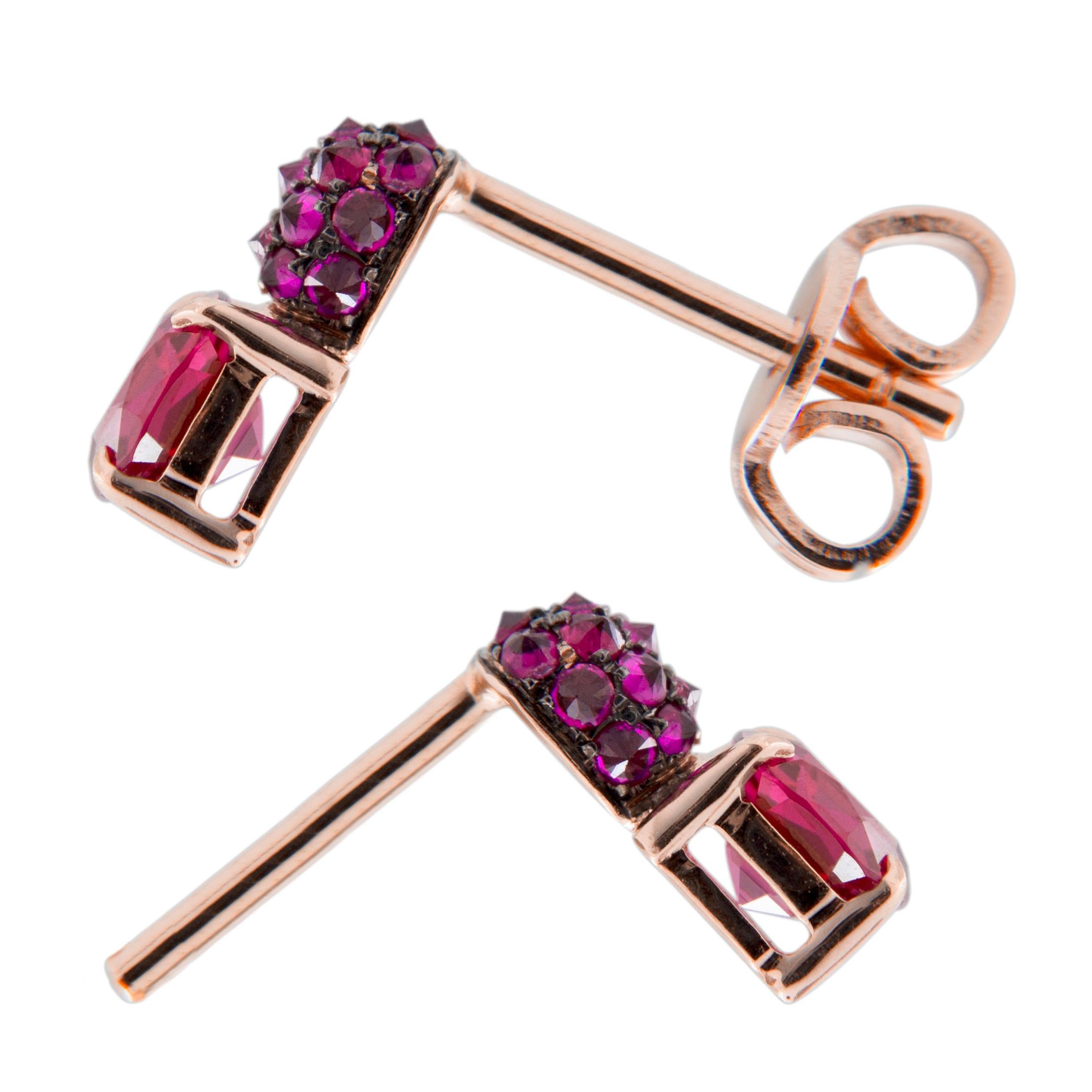 Jona Red Spinel and Ruby 18 Karat Rose Gold Stud Earrings In New Condition In Torino, IT