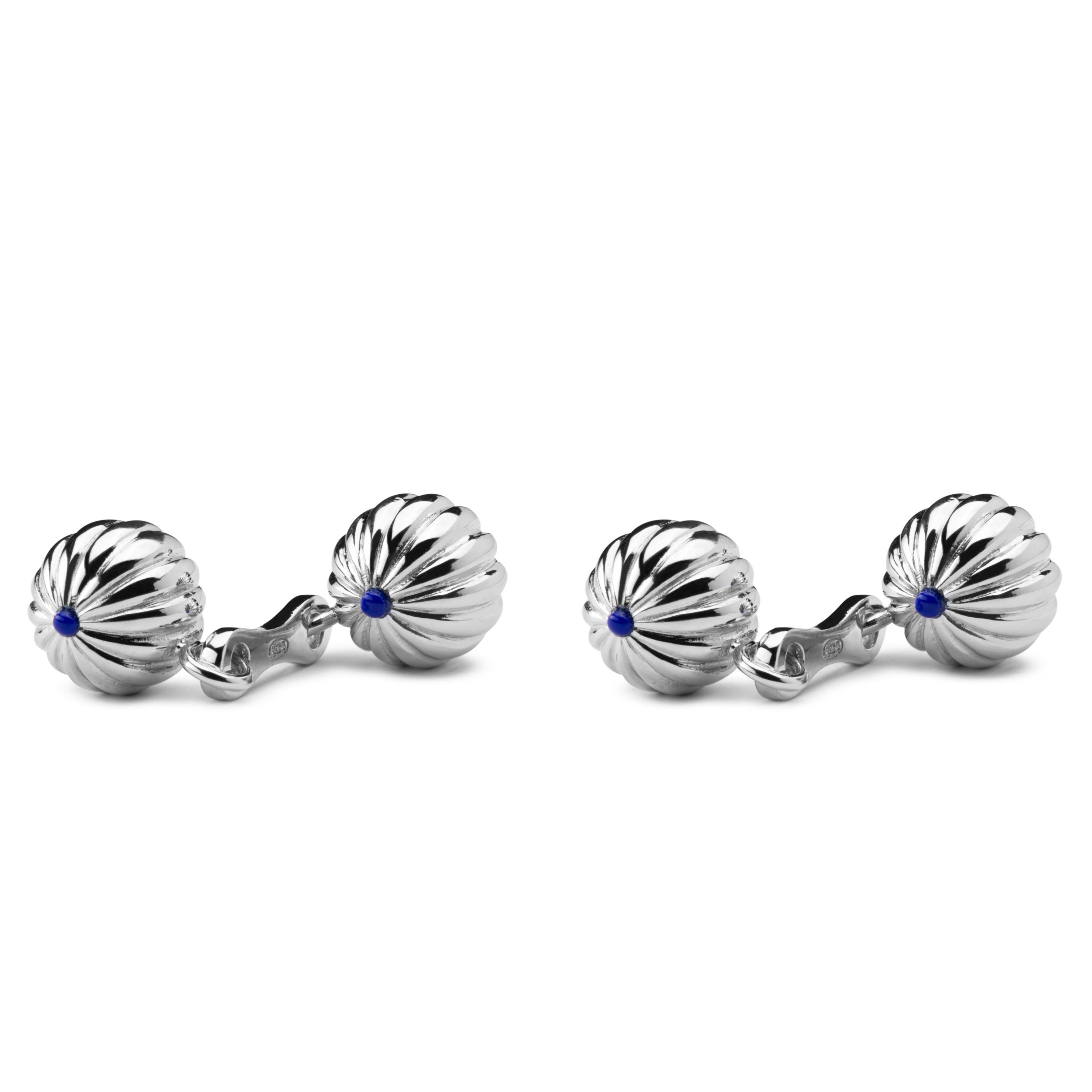 Jona design collection, hand crafted in Italy, rhodium plated Sterling Silver cufflinks with lapis cabochon.  
Dimensions:
Dm 10.26mm / Dm 0.40in
All Jona jewelry is new and has never been previously owned or worn. Each item will arrive at your door