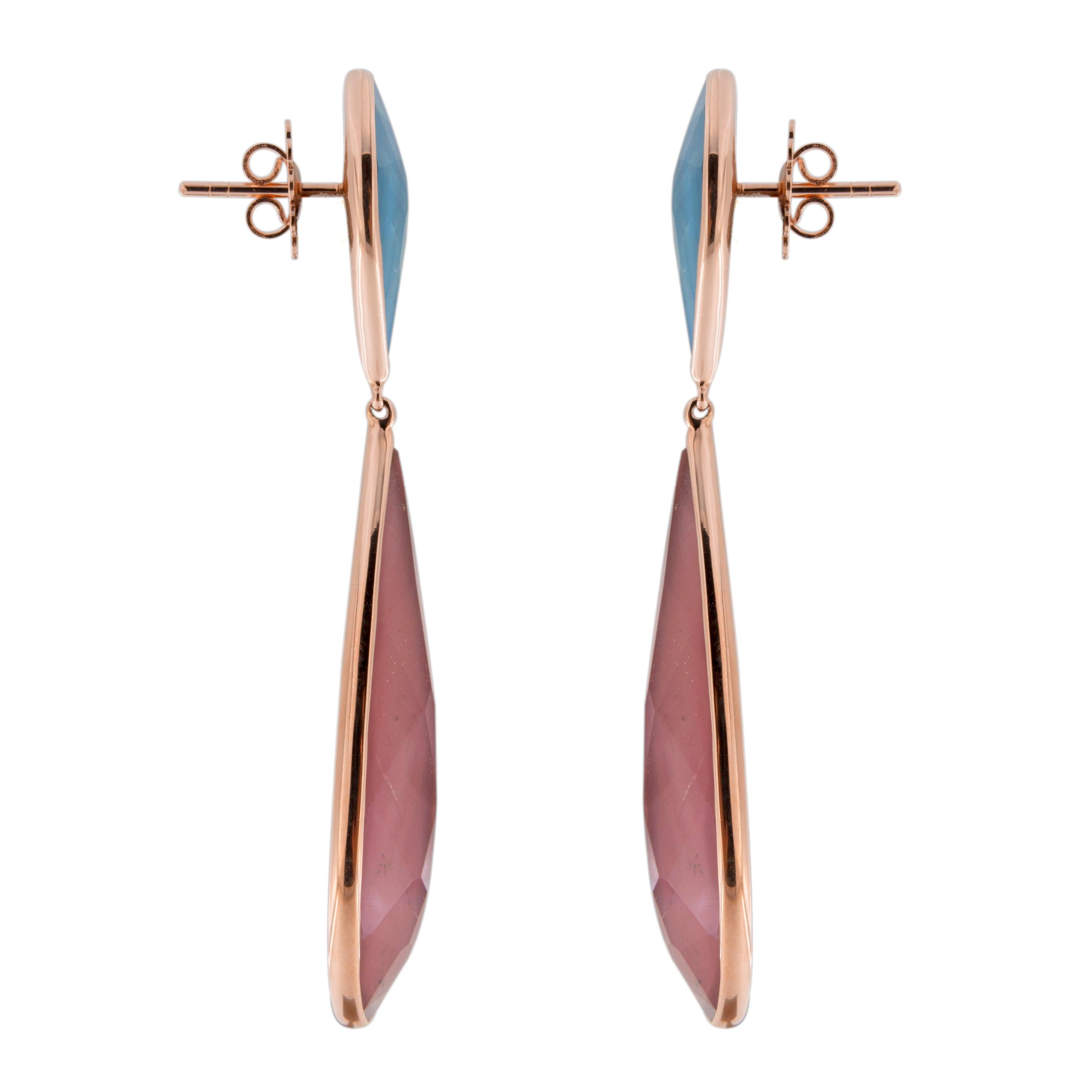 Jona Rhodolite Apatite Quartz 18 Karat Rose Gold Drop Earrings In New Condition In Torino, IT