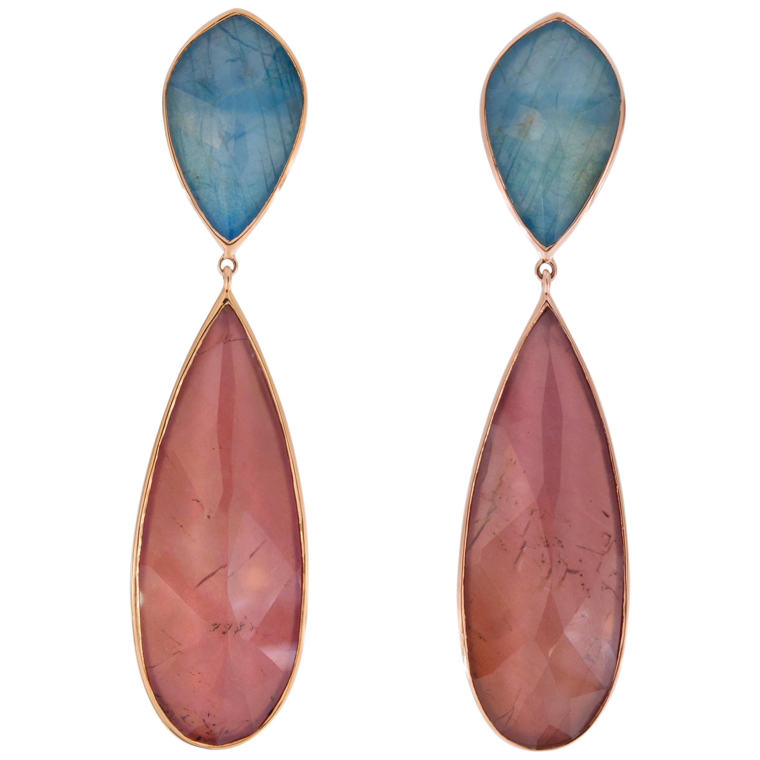 Jona Rhodolite Apatite Quartz 18 Karat Rose Gold Drop Earrings