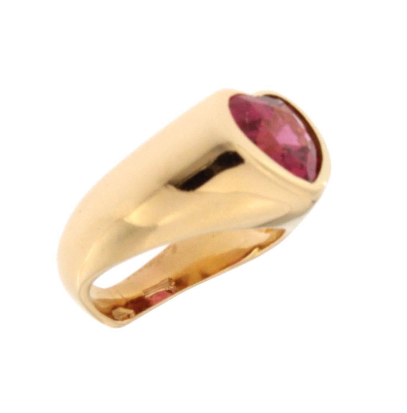Jona Rubelite Tourmaline 18 Karat Yellow Gold Heart Signet Ring 1