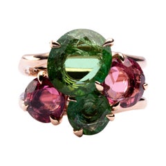 Jona Rubelite Tourmaline Green Tourmaline 18 Karat Rose Gold Band Ring