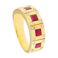 Jona Ruby White Diamond 18 Karat Yellow Gold Band Ring