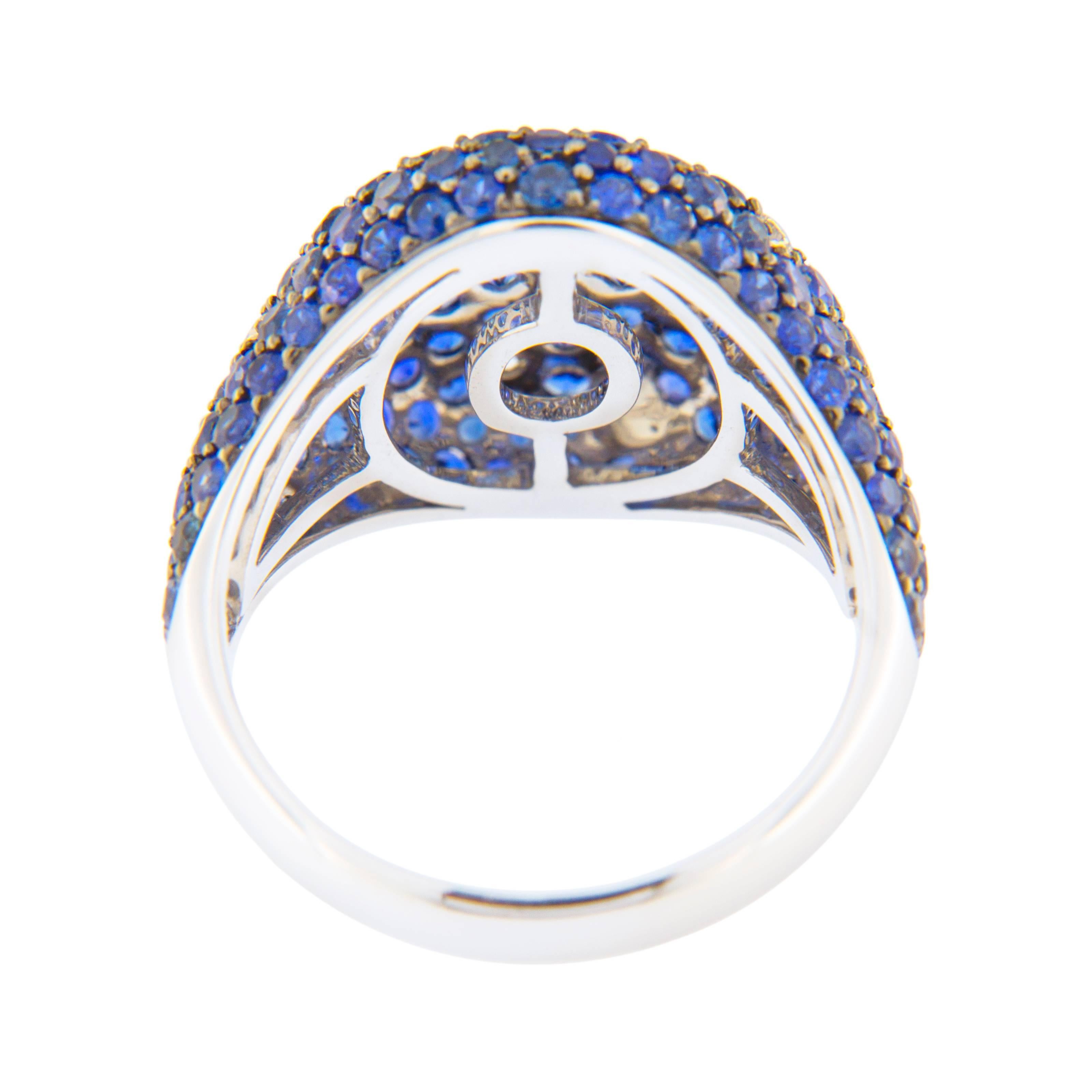 Alex Jona Blue Sapphire White Diamond 18 Karat White Gold Signet Ring 3