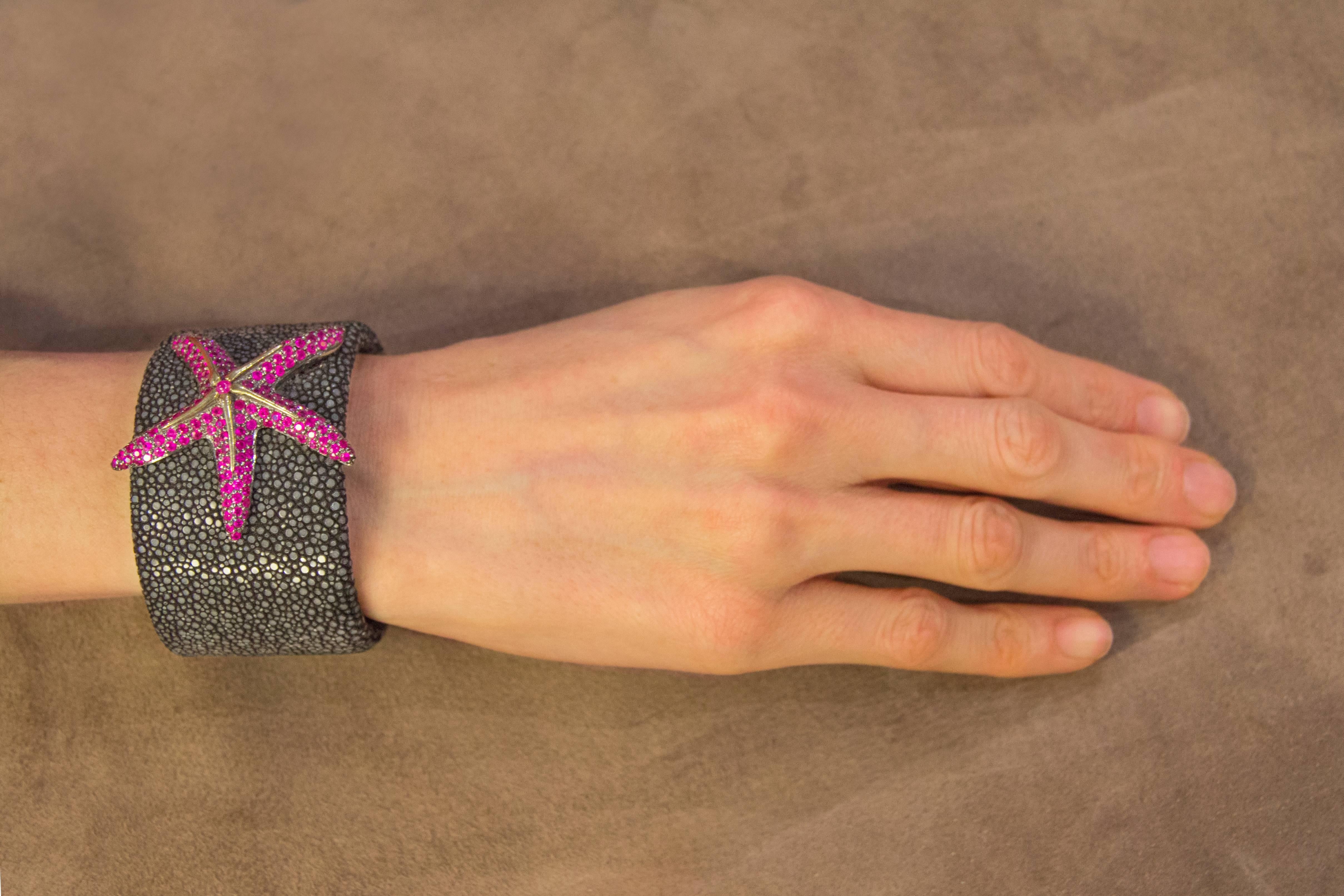 Jona Shagreen Silver Ruby Starfish Cuff Bracelet 5