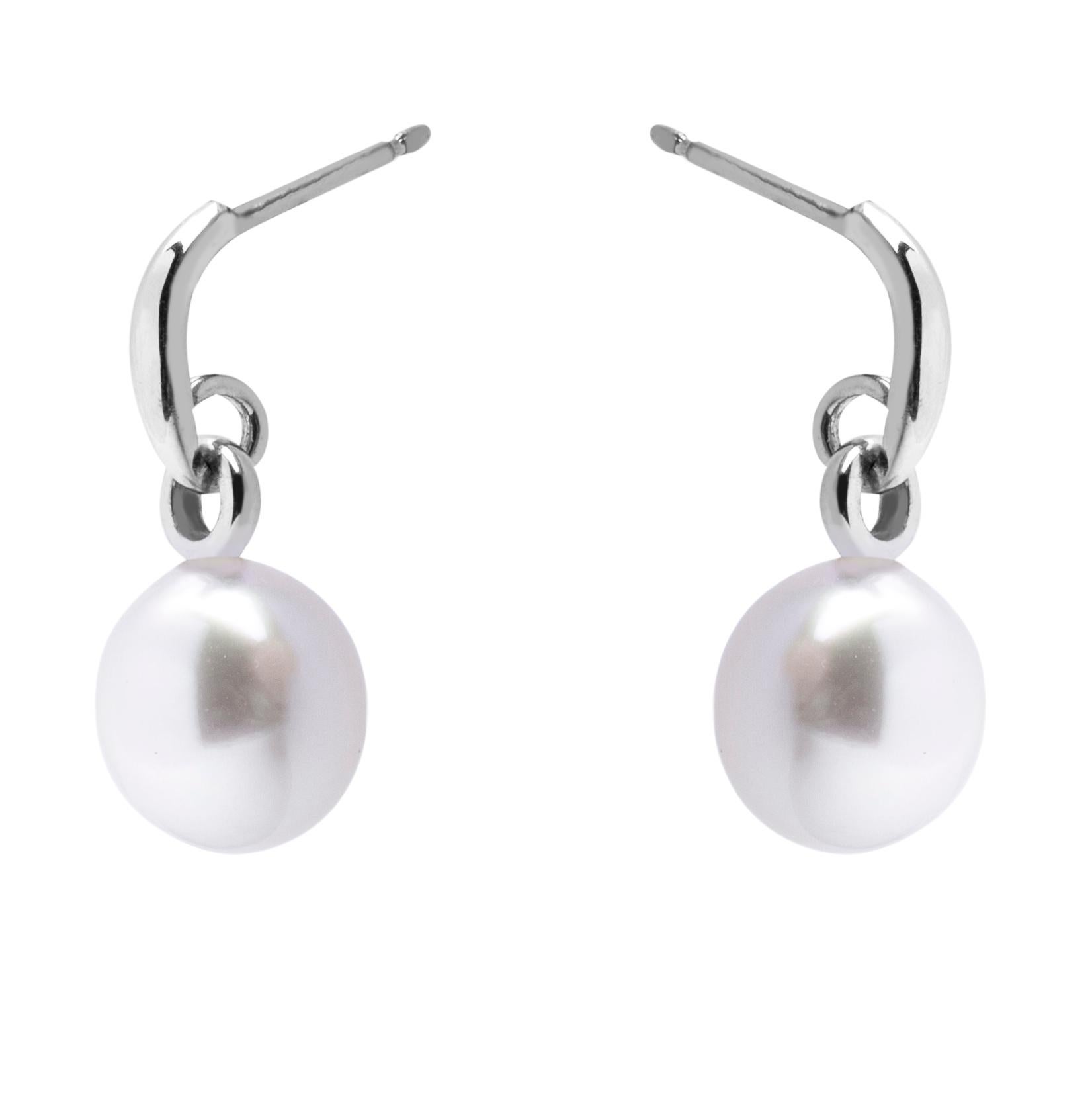 Uncut Alex Jona South Sea Pearl 18 Karat White Gold Drop Earrings For Sale