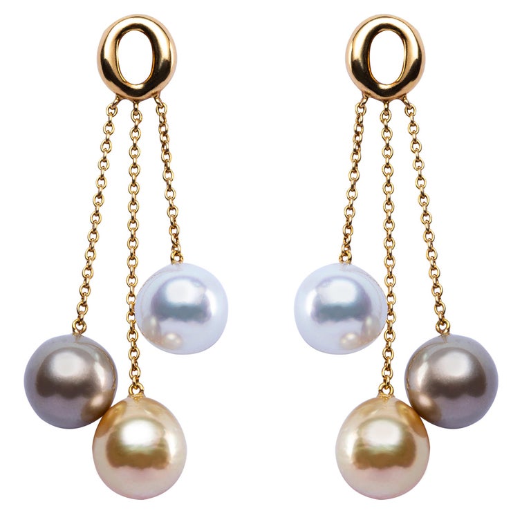 Jona South Sea Pearl 18 Karat Yellow Gold Dangle Earrings For Sale at ...