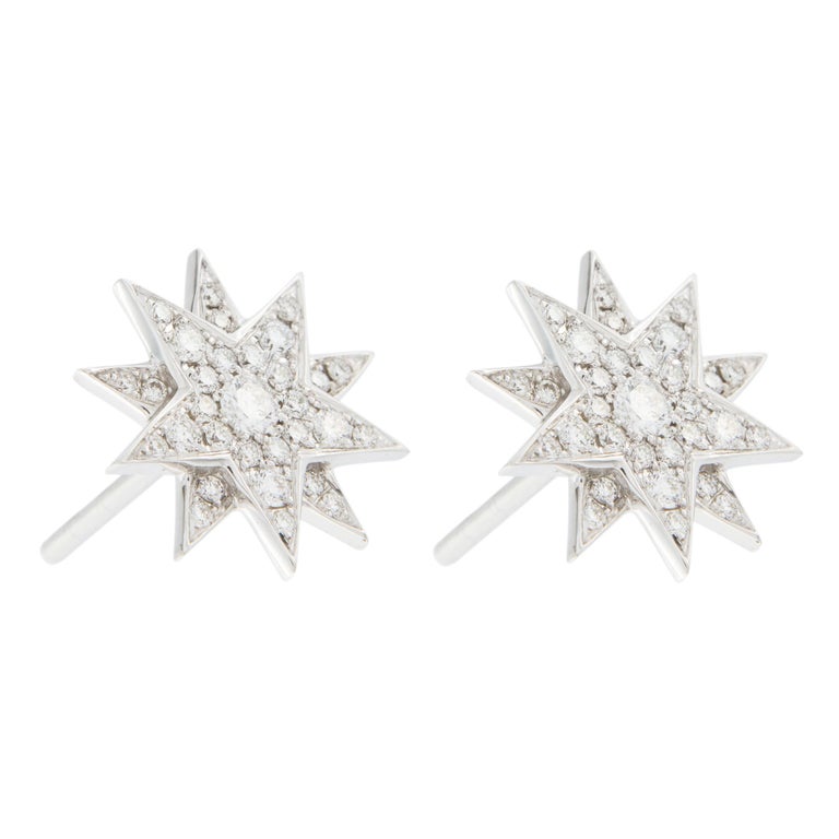 Jona Star White Diamond 18 Karat White Gold Star Earrings For Sale at ...