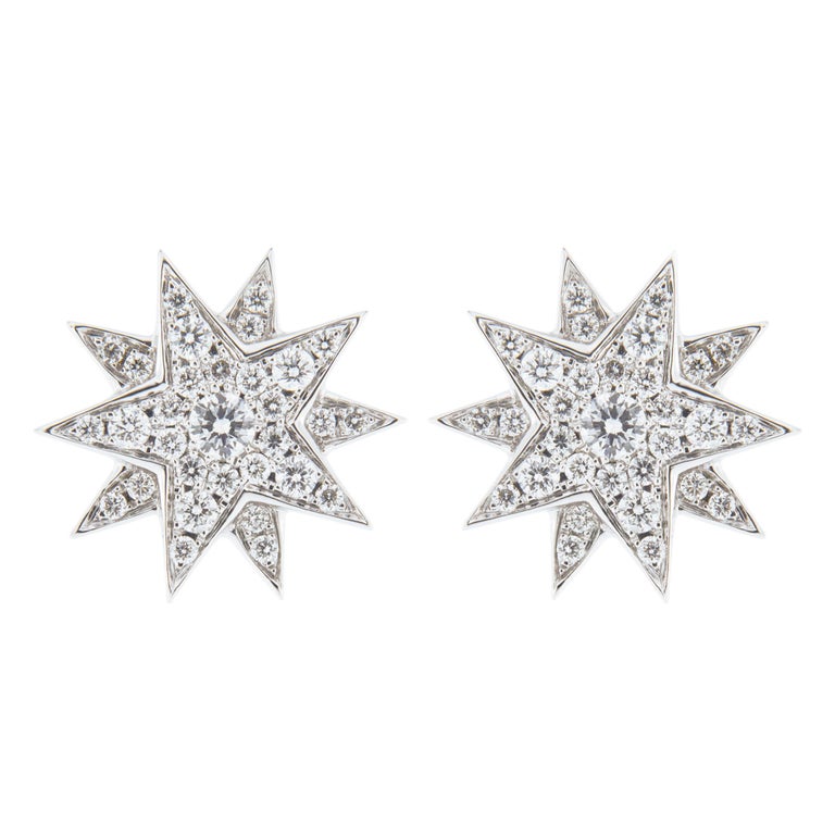 Jona Star White Diamond 18 Karat White Gold Star Earrings For Sale at ...