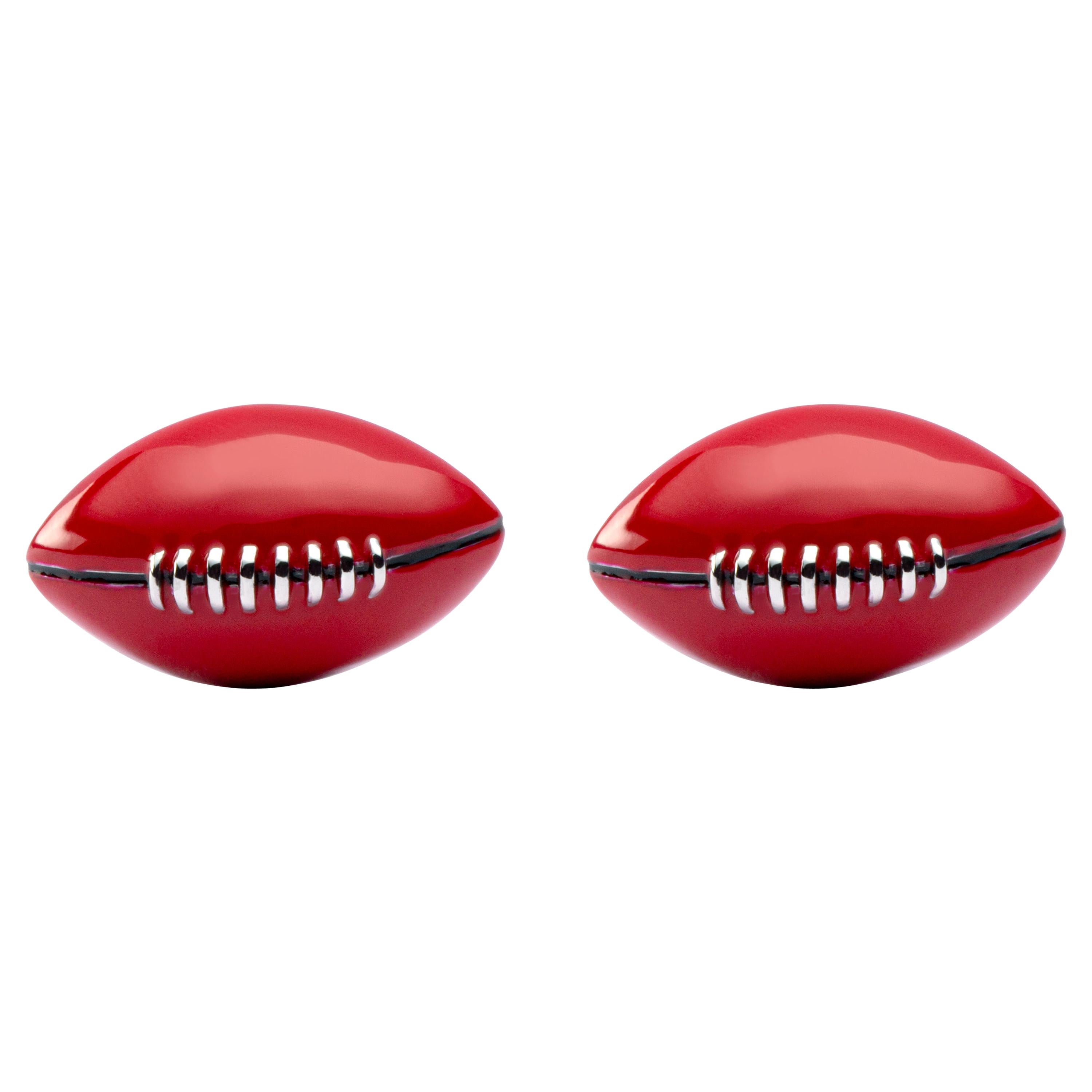 Jona Sterling Silver and Red Enamel Rugby Ball Cufflinks