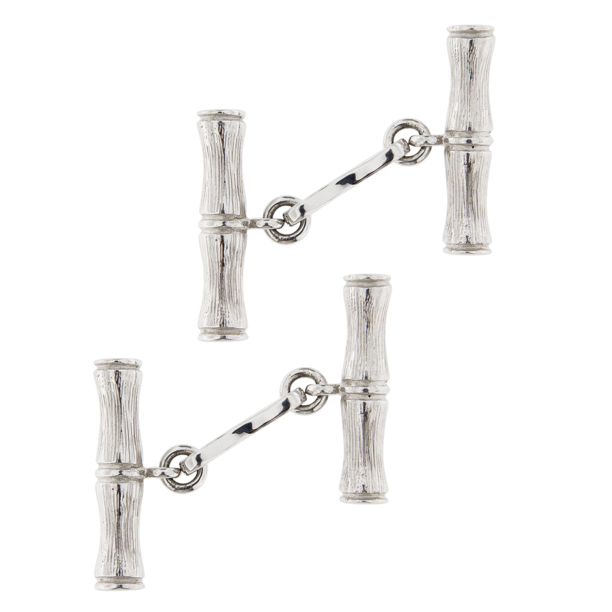 Jona Sterling Silver Bamboo Bar Cufflinks In New Condition In Torino, IT