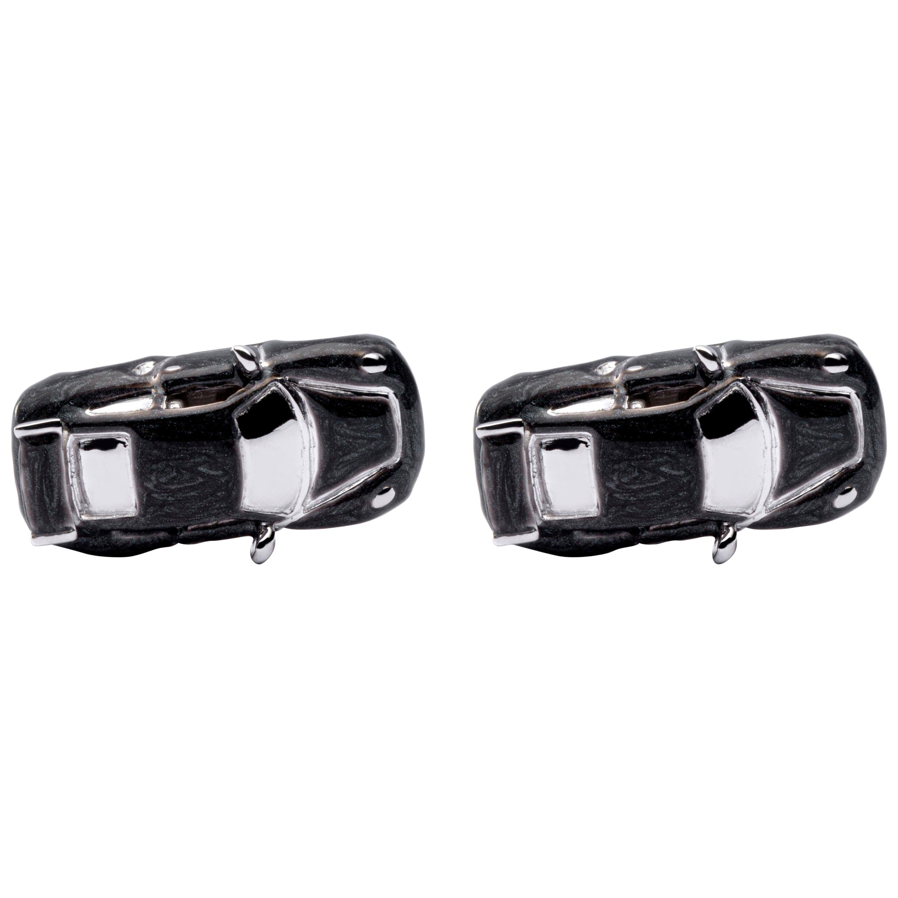 Jona Sterling Silver Black Enamel Porsche Cufflinks