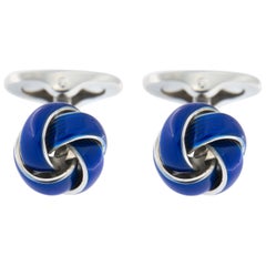Jona Sterling Silver Blue Enamel Knot Cufflinks