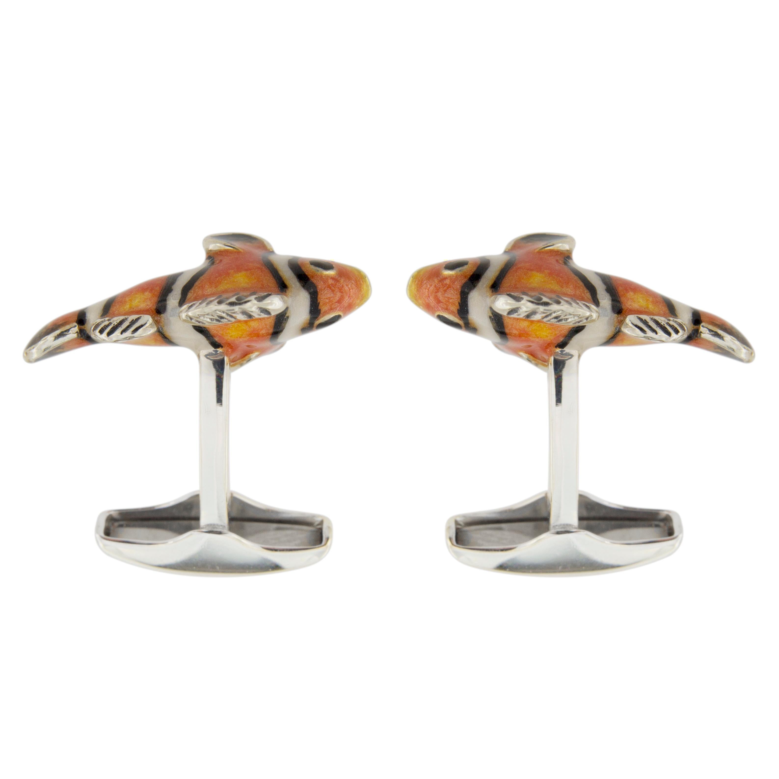 Jona Sterling Silver Enamel Clownfish Cufflinks 1