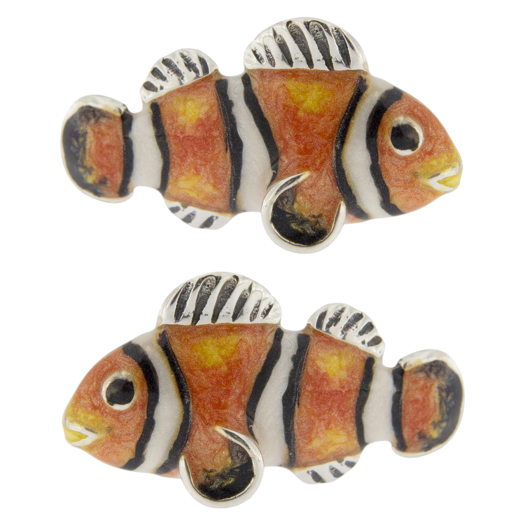Jona Sterling Silver Enamel Clownfish Cufflinks