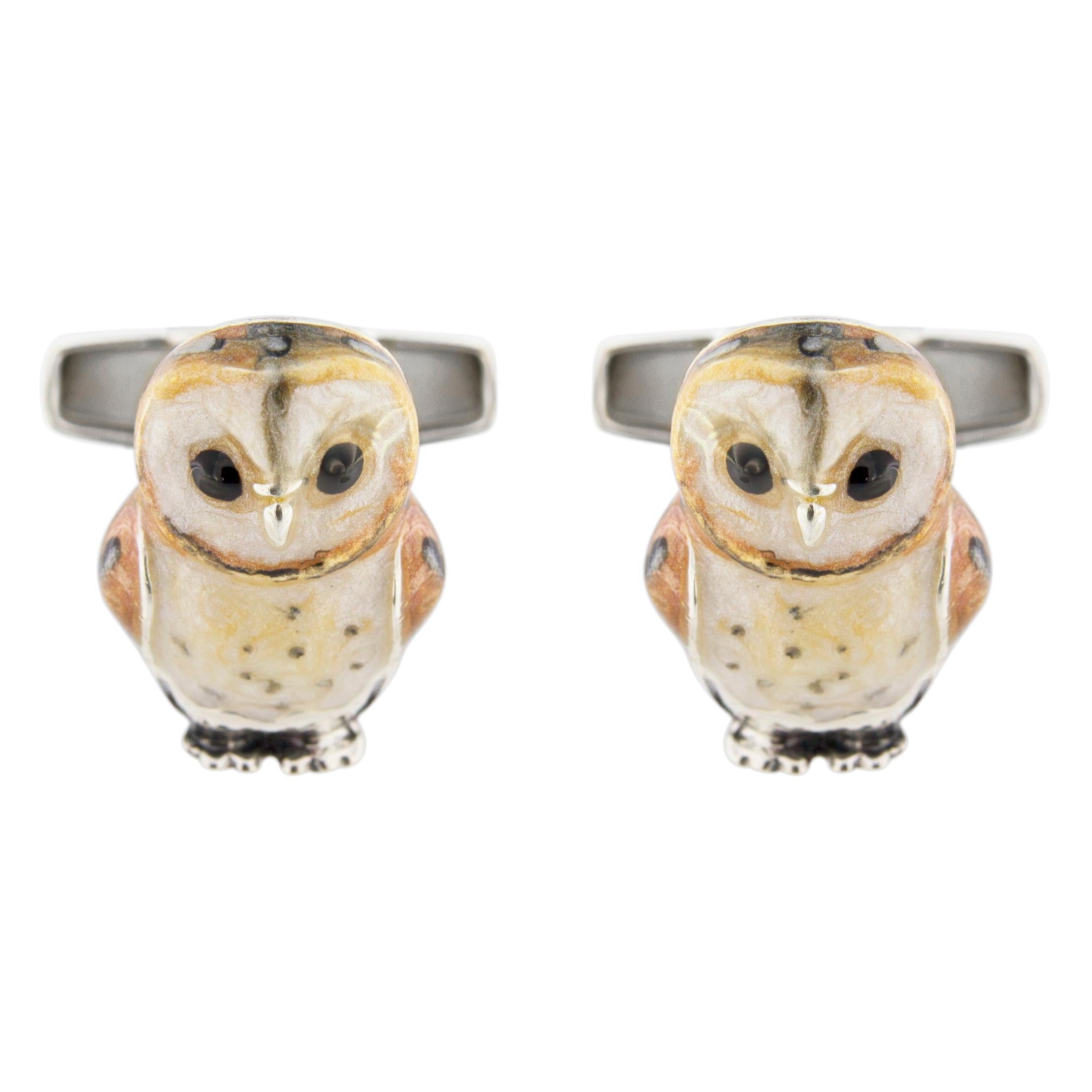 Jona Sterling Silver Enamel Owl Cufflinks 2