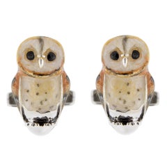 Jona Sterling Silver Enamel Owl Cufflinks