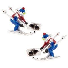 Jona Sterling Silver Enamel Skier Cufflinks