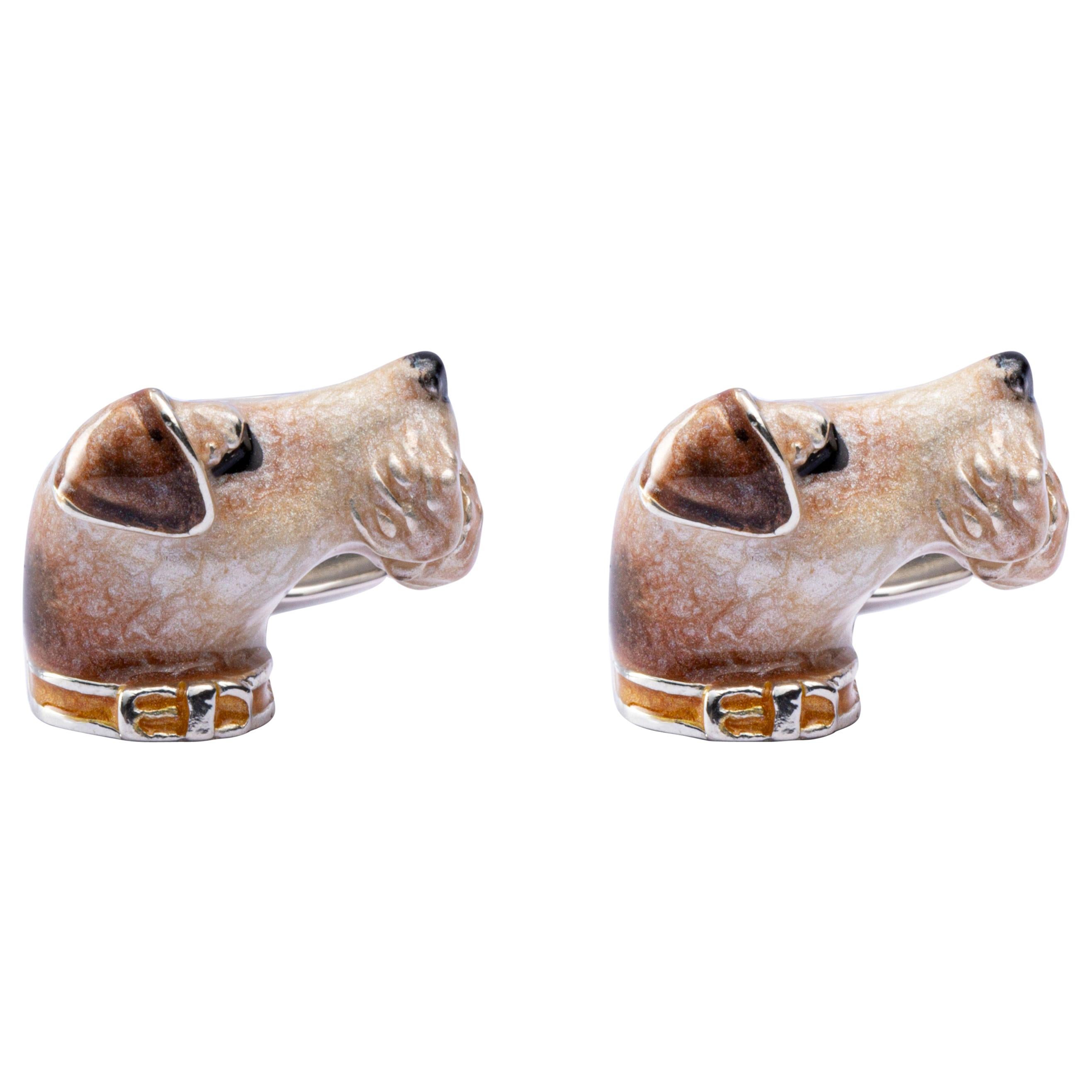 Jona Sterling Silver Fox Terrier Dog Cufflinks with Enamel