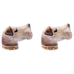 Jona Sterling Silver Fox Terrier Dog Cufflinks with Enamel