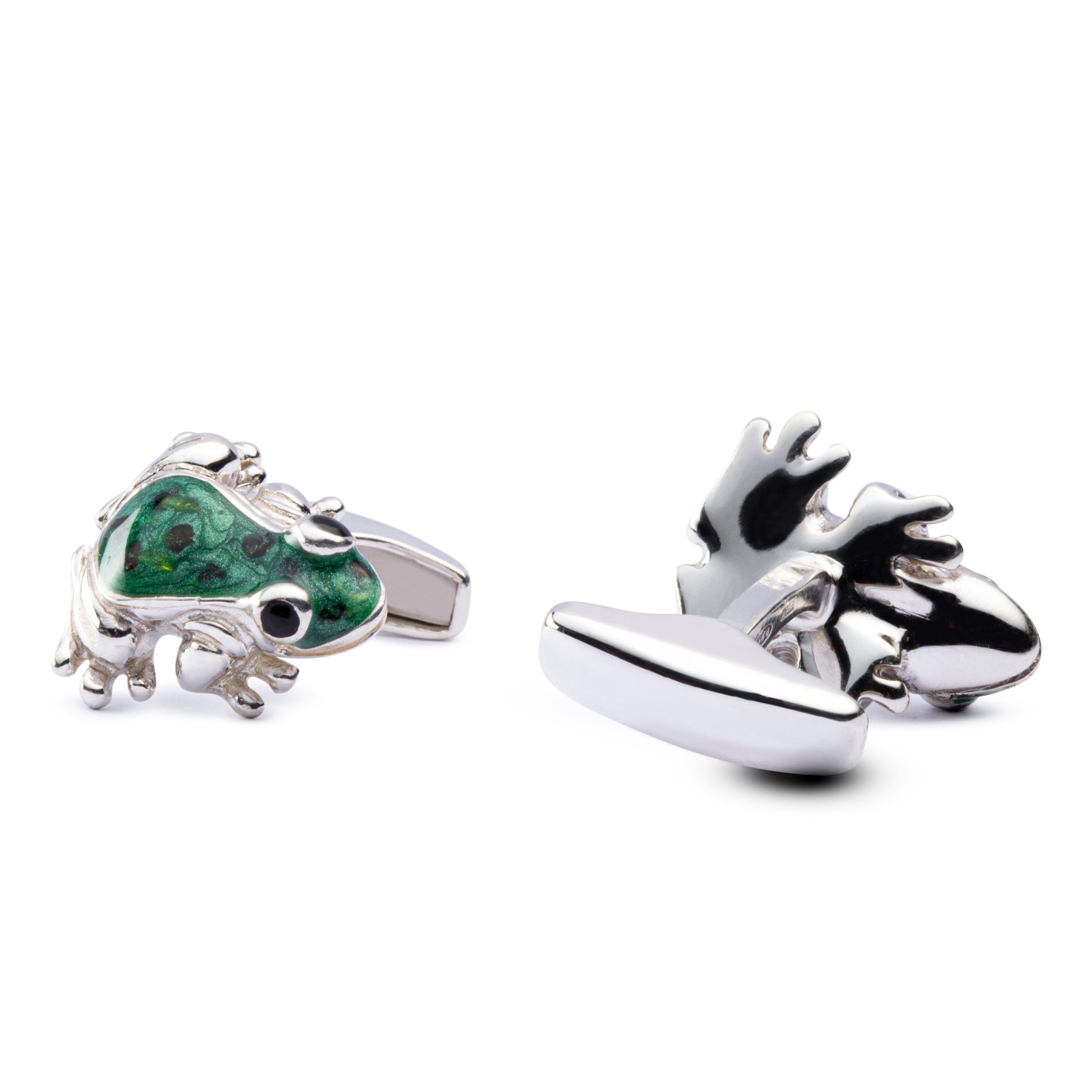 Jona Sterling Silver Frog Cufflinks with Enamel In New Condition In Torino, IT