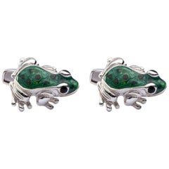 Jona Sterling Silver Frog Cufflinks with Enamel