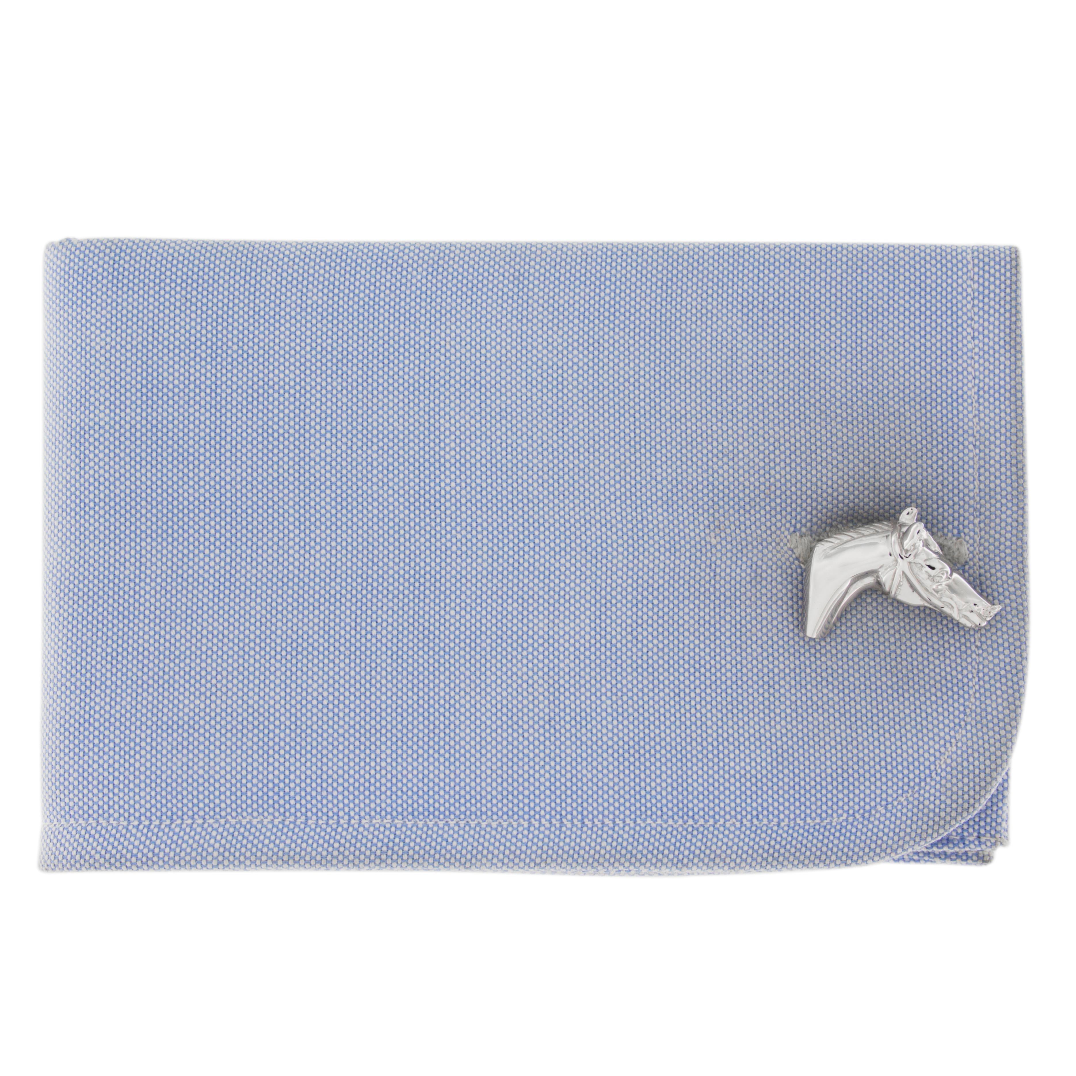 Jona design collection, hand crafted in Italy, rhodium plated sterling silver horse head cufflinks. Marked JONA 925.  All Jona jewelry is new and has never been previously owned or worn. Each item will arrive at your door beautifully gift wrapped in