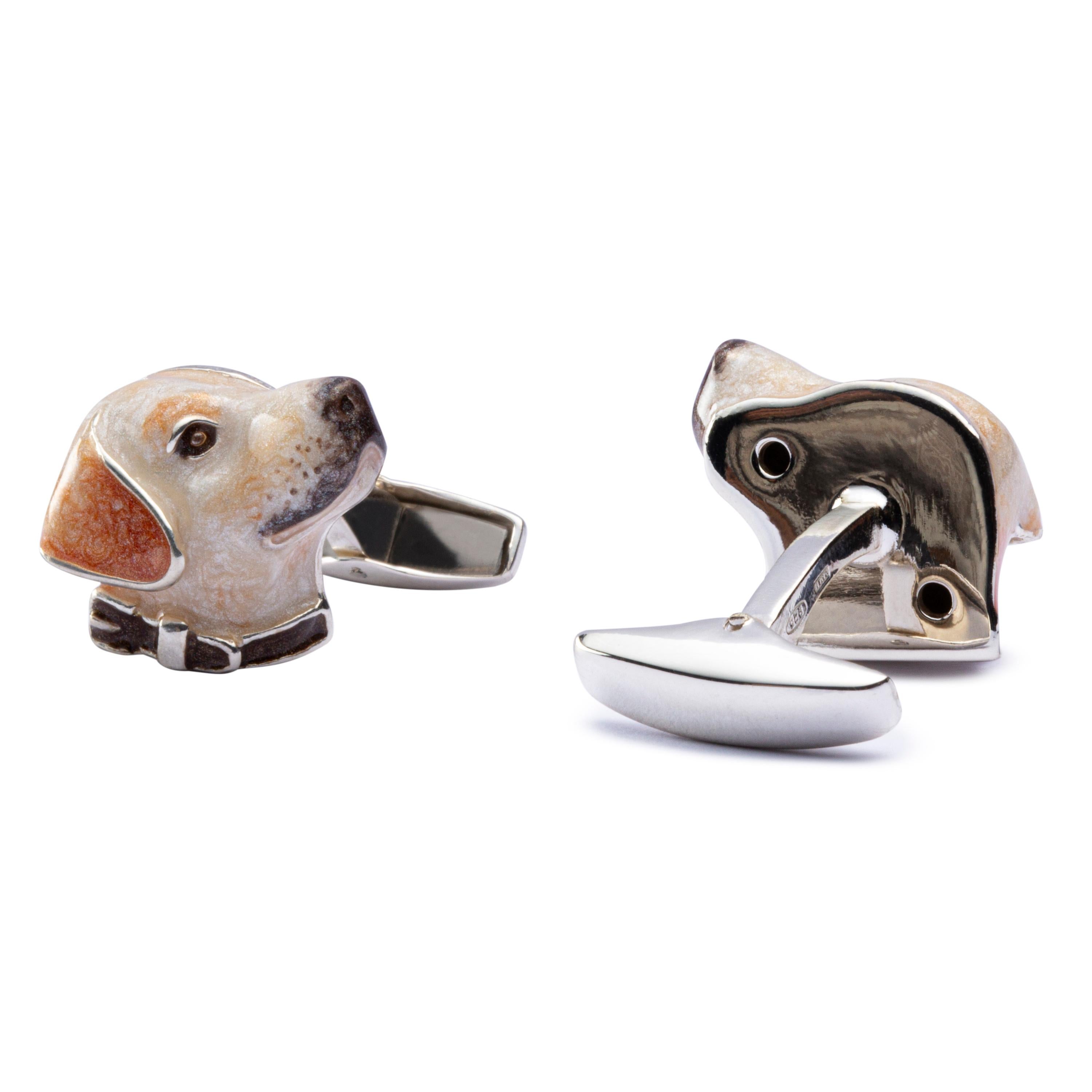 Jona Sterling Silver Labrador Dog Cufflinks with Enamel In New Condition In Torino, IT
