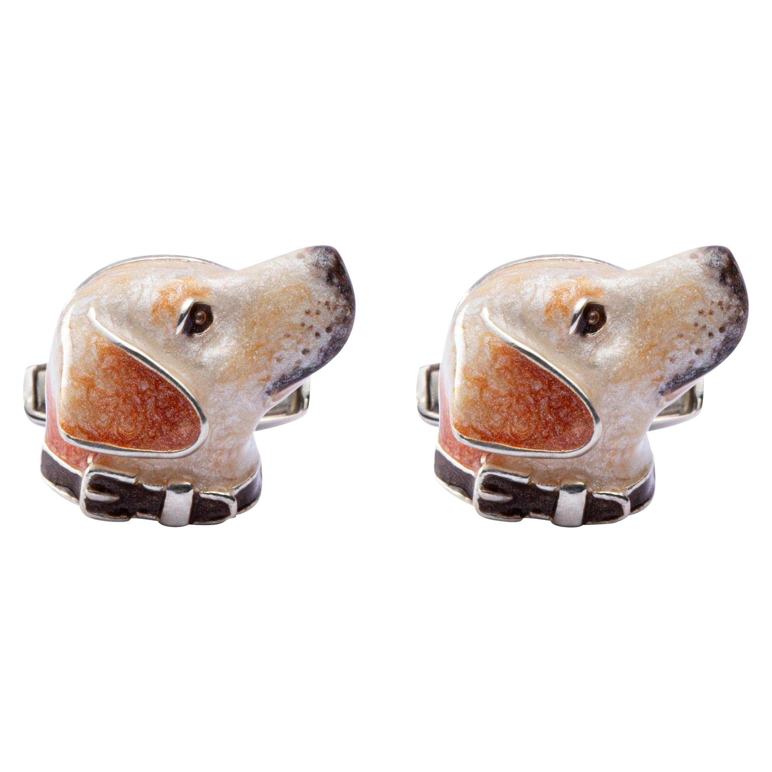 Jona Sterling Silver Labrador Dog Cufflinks with Enamel