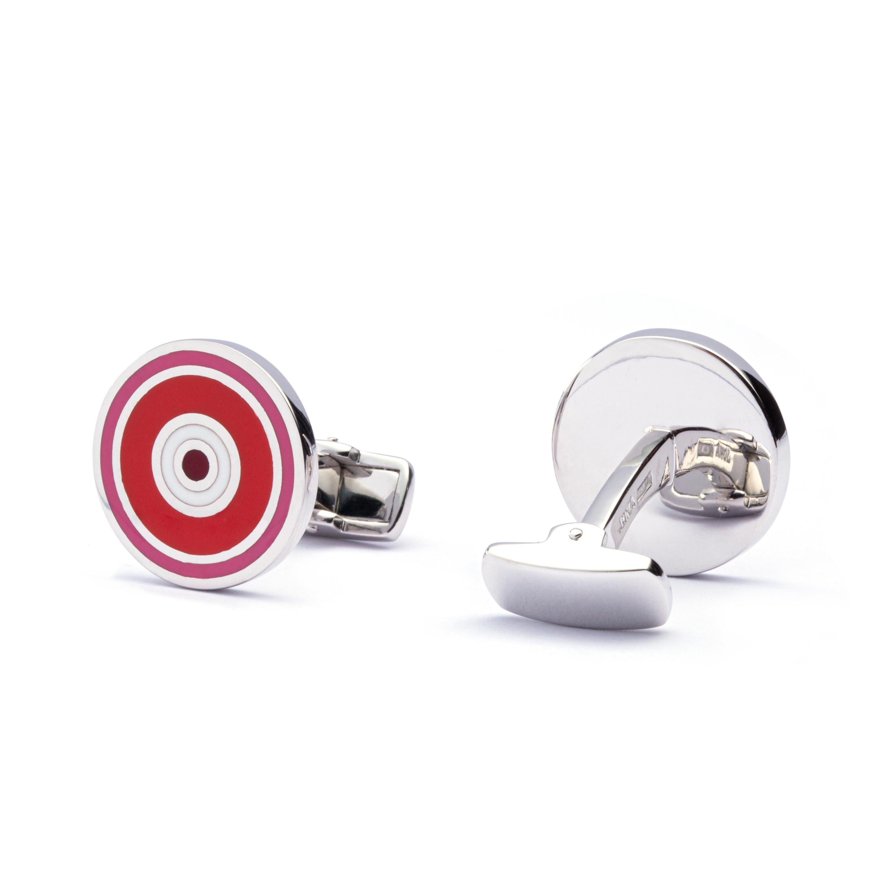 Jona Sterling Silver Red and Pink Enamel Cufflinks In New Condition In Torino, IT
