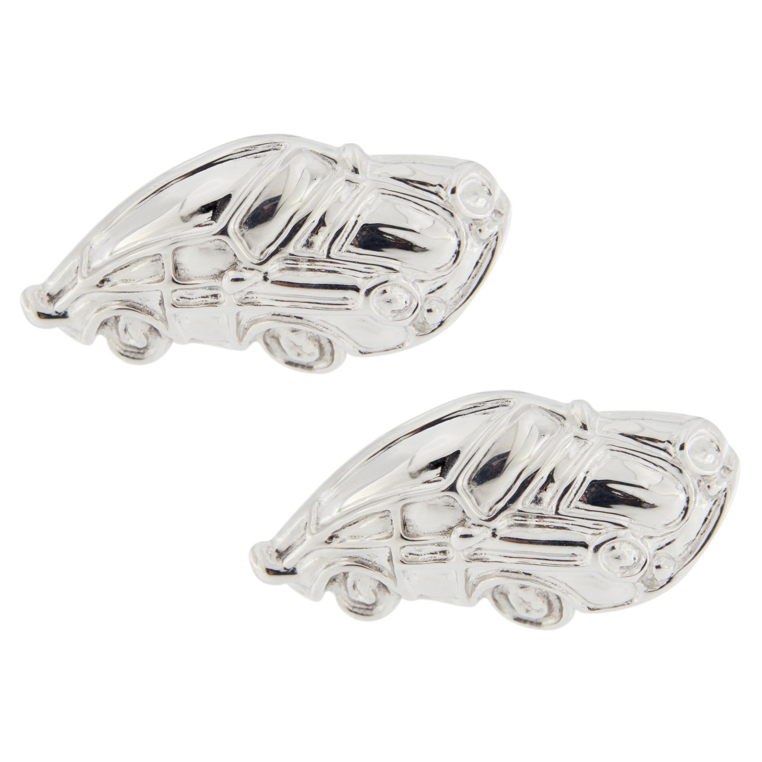 Jona Sterling Silver Rhodium-Plated Porsche Cufflinks In New Condition In Torino, IT