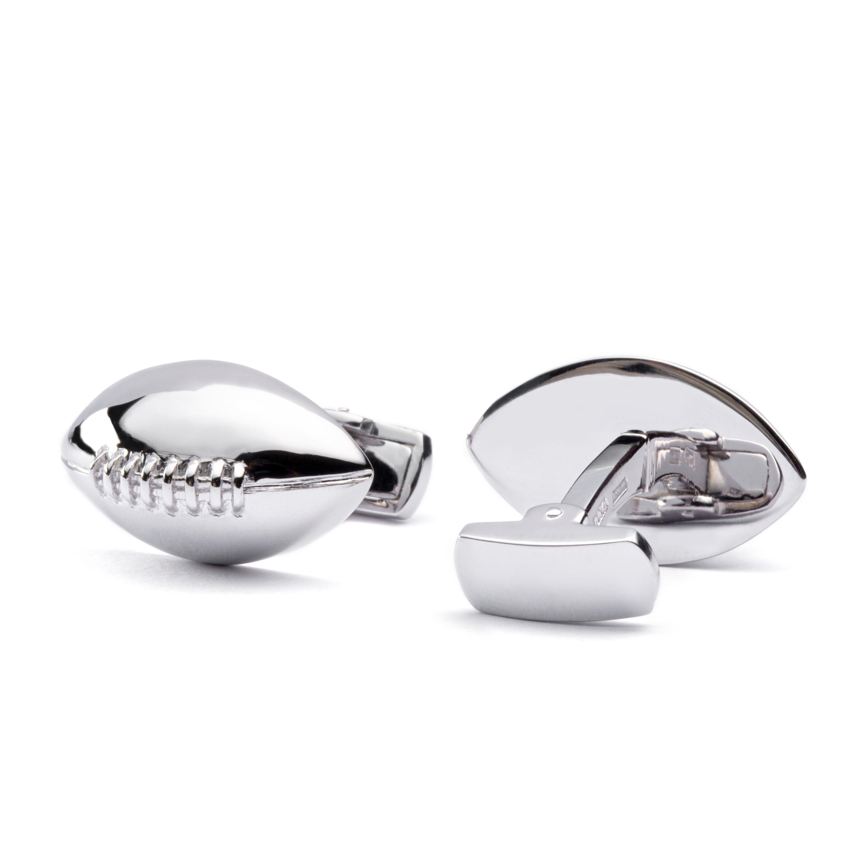 Jona Sterling Silver Rugby Ball Cufflinks In New Condition In Torino, IT