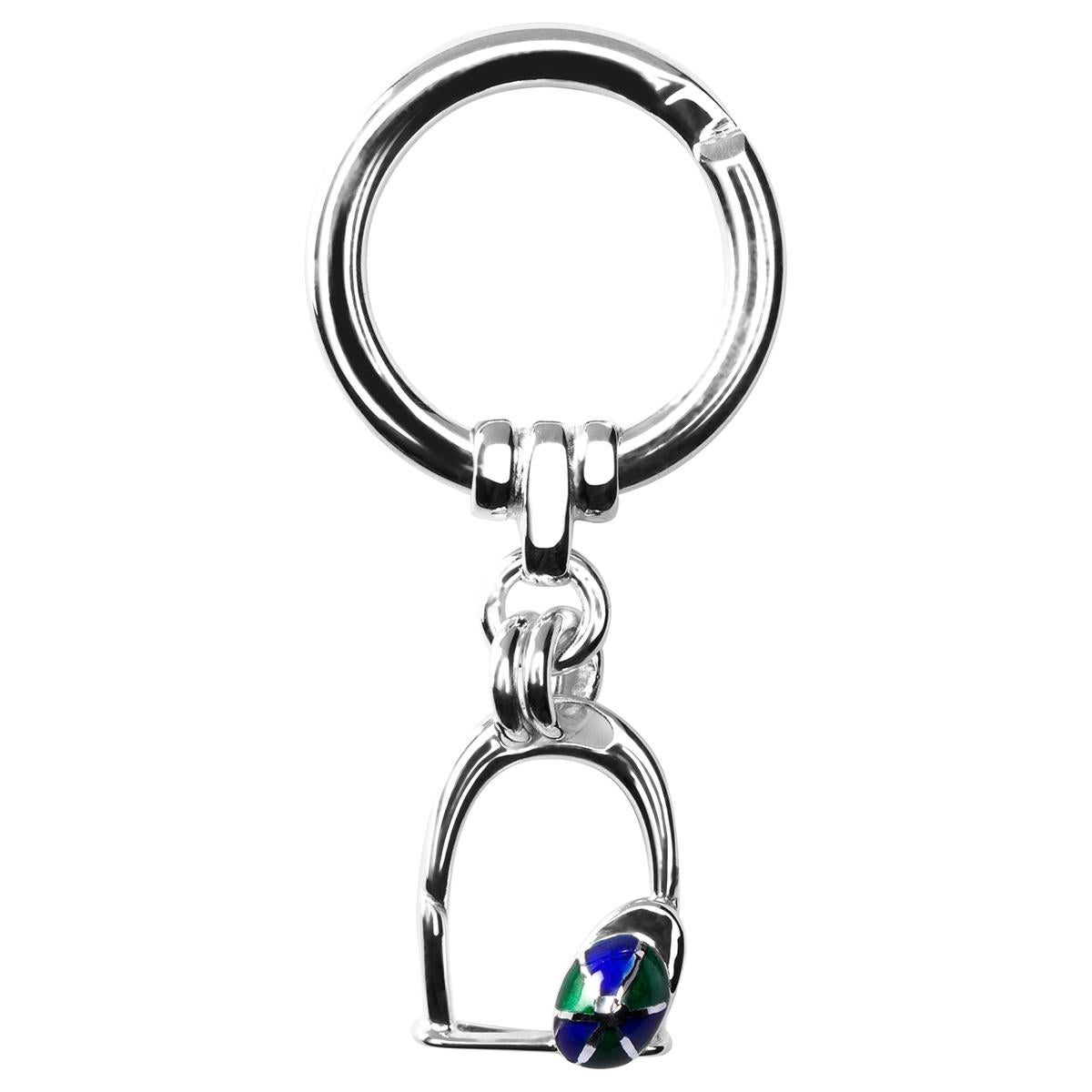 Alex Jona design collection, hand crafted in Italy, rhodium plated sterling silver stirrup and cap equestrian key holder.
Dimensions : L x 2.59 in/ 65.81 mm - W x 0.53 in/ 13.49 mm.

Alex Jona gifts stand out, not only for their special design and