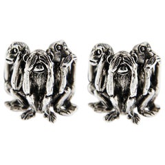 Alex Jona Sterling Silver Three Wise Monkeys Cufflinks