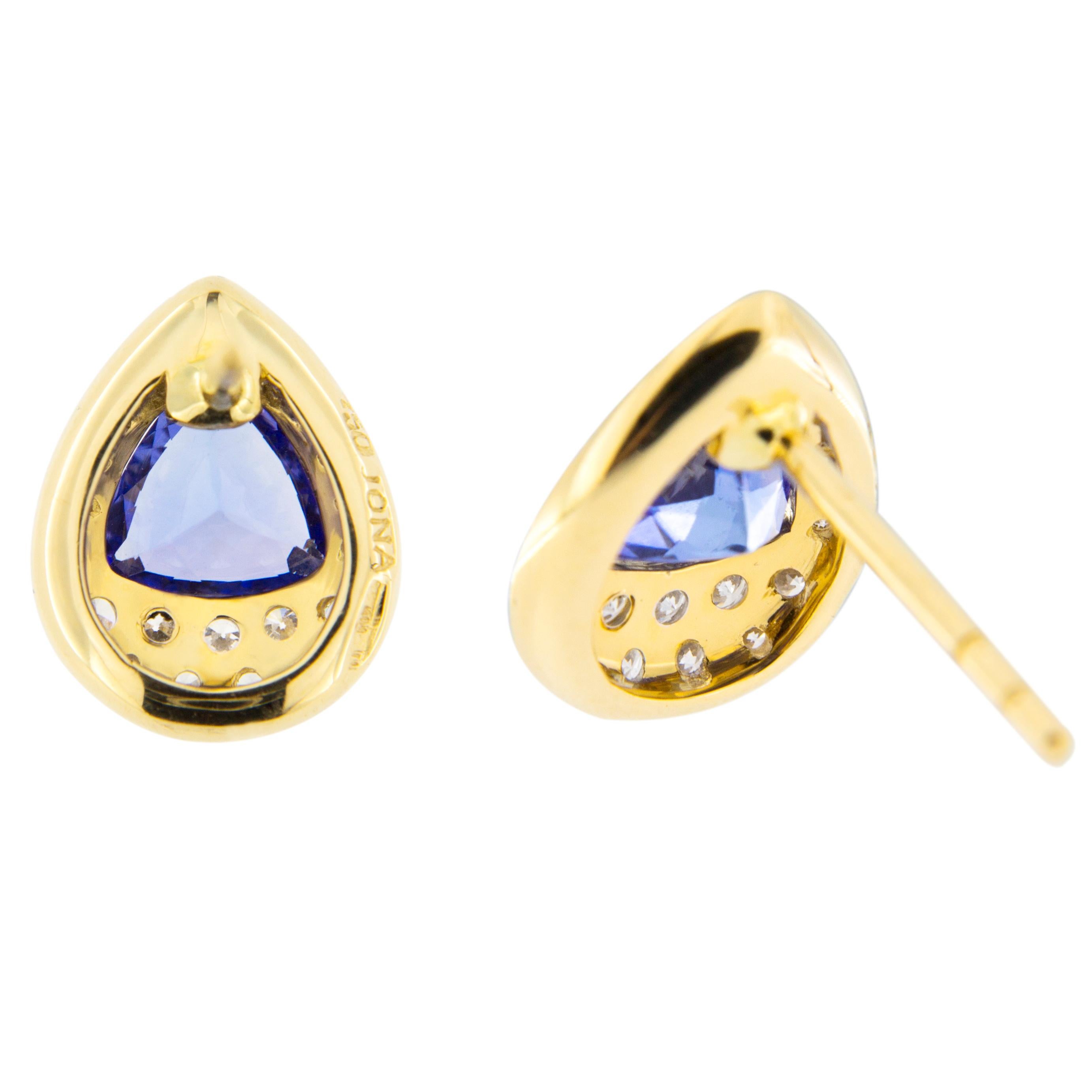 Jona Tanzanite 18k Gold White Diamond Stud Earrings 2