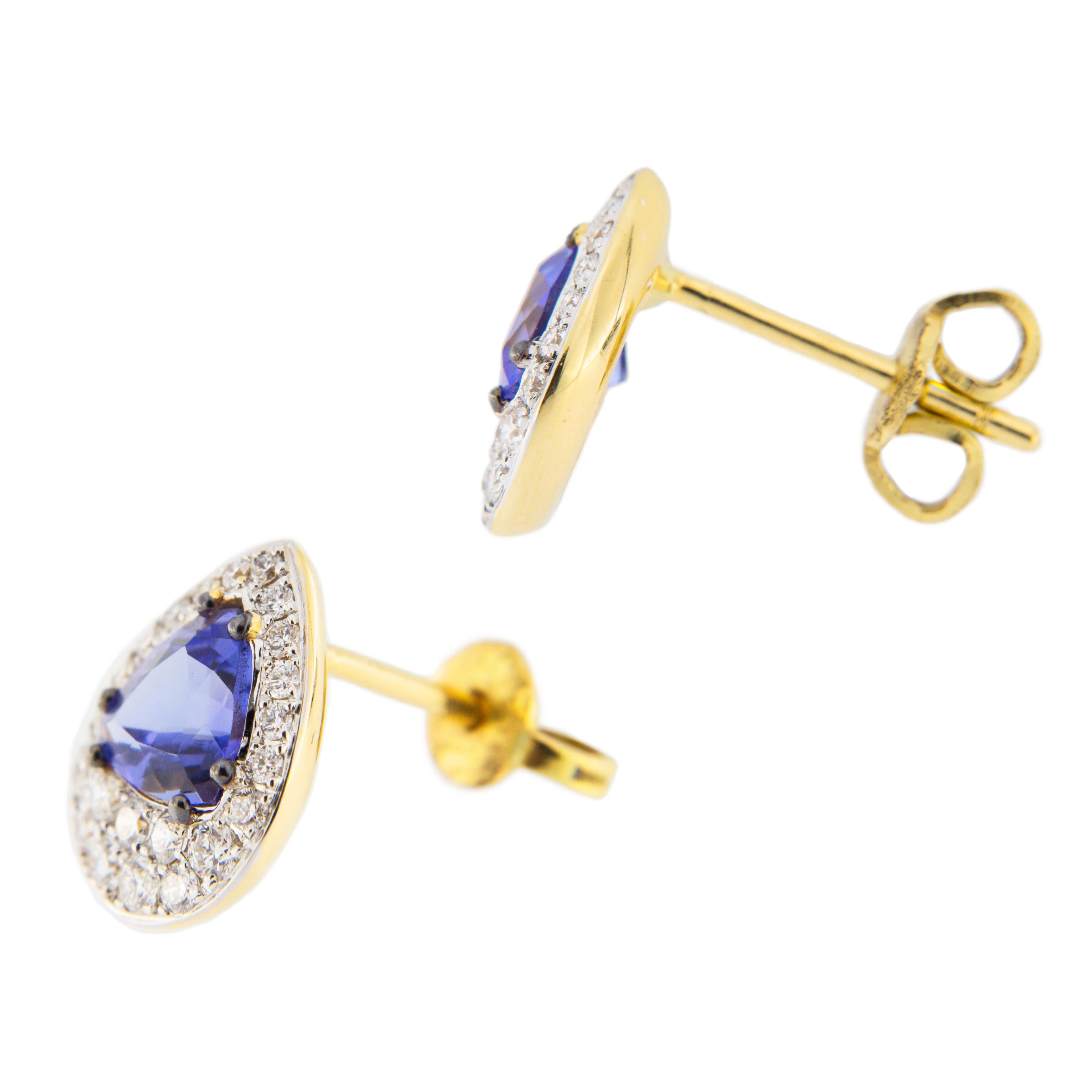 Jona Tanzanite 18k Gold White Diamond Stud Earrings 1