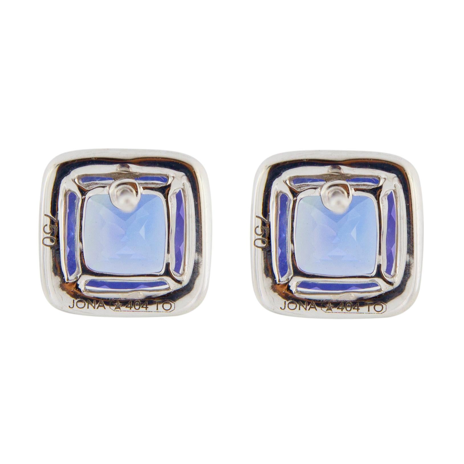 Women's or Men's Jona Tanzanite Blu Sapphires White Diamond 18 Karat White Gold Stud Earrings