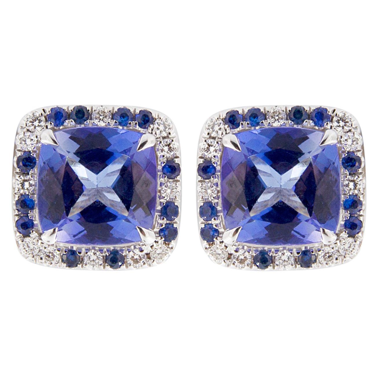 Jona Tanzanite Blu Sapphires White Diamond 18 Karat White Gold Stud Earrings
