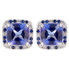 Jona Tanzanite Blu Sapphires White Diamond 18 Karat White Gold Stud Earrings
