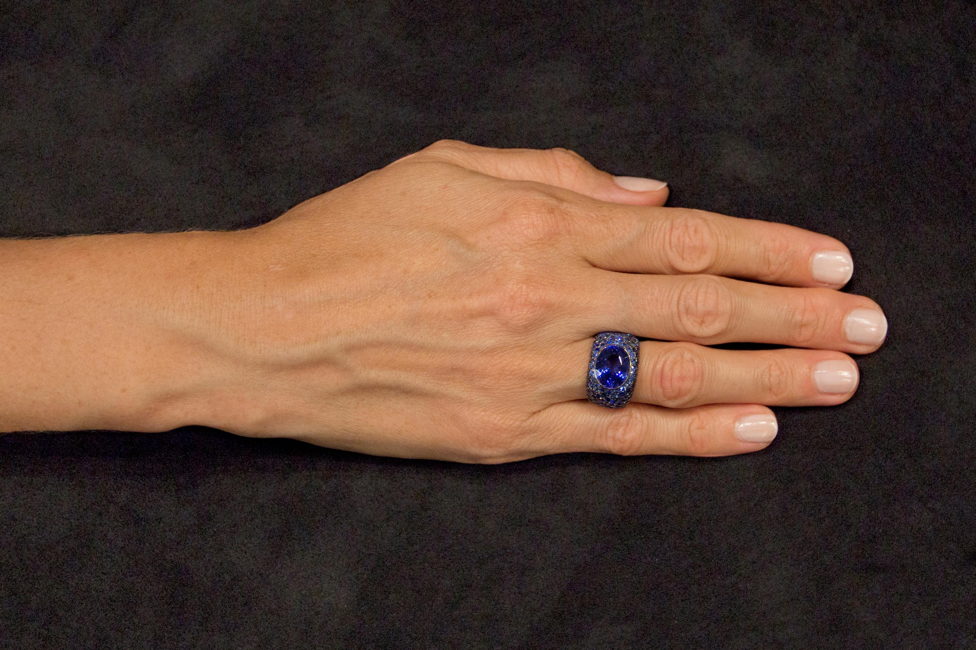 Alex Jona Tanzanite Blue Sapphire White Gold Band Ring In New Condition In Torino, IT