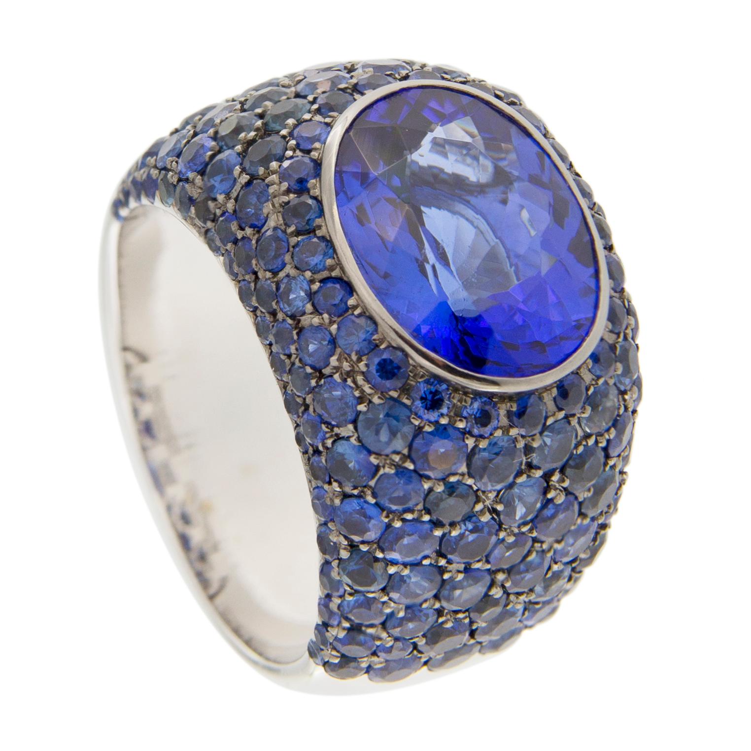 Women's or Men's Alex Jona Tanzanite Blue Sapphire White Gold Band Ring