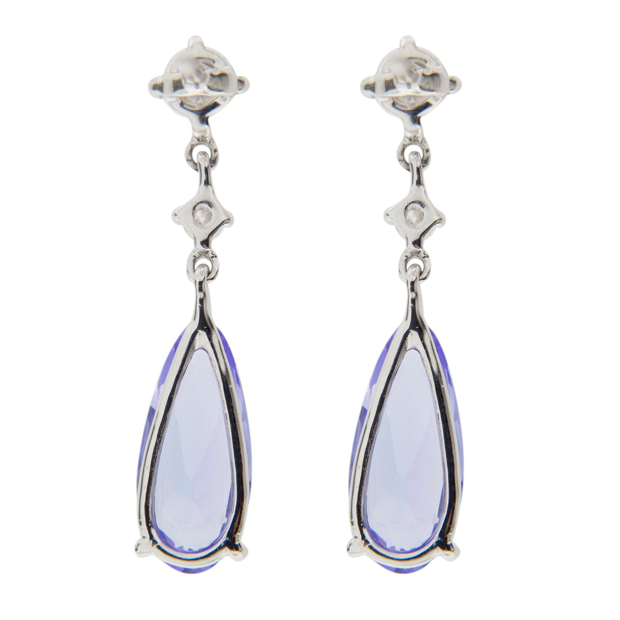 Pear Cut Alex Jona Tanzanite White Diamond 18 Karat White Gold Drop Earrings