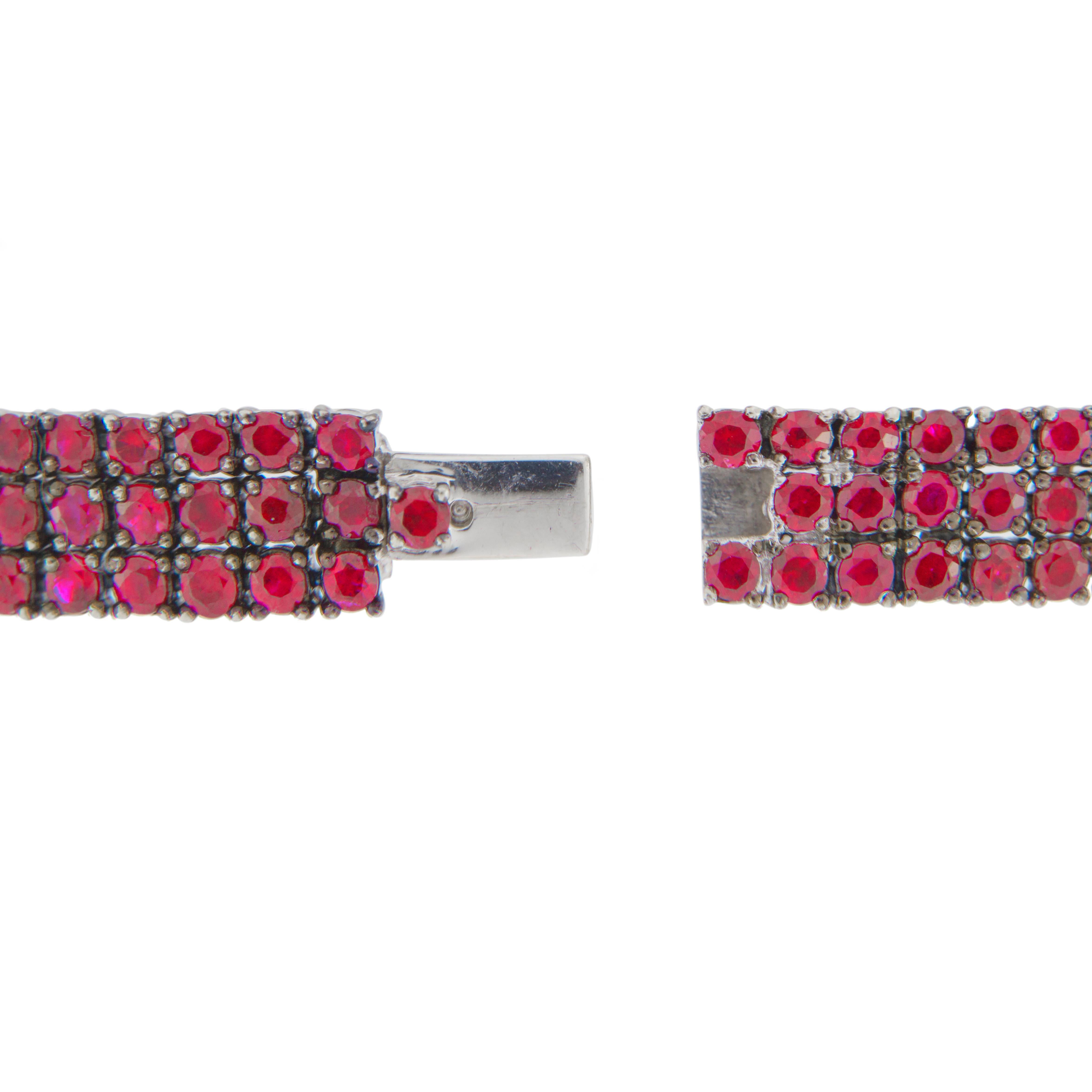 Jona Three Row Ruby 18 Karat White Gold Tennis Bracelet 2