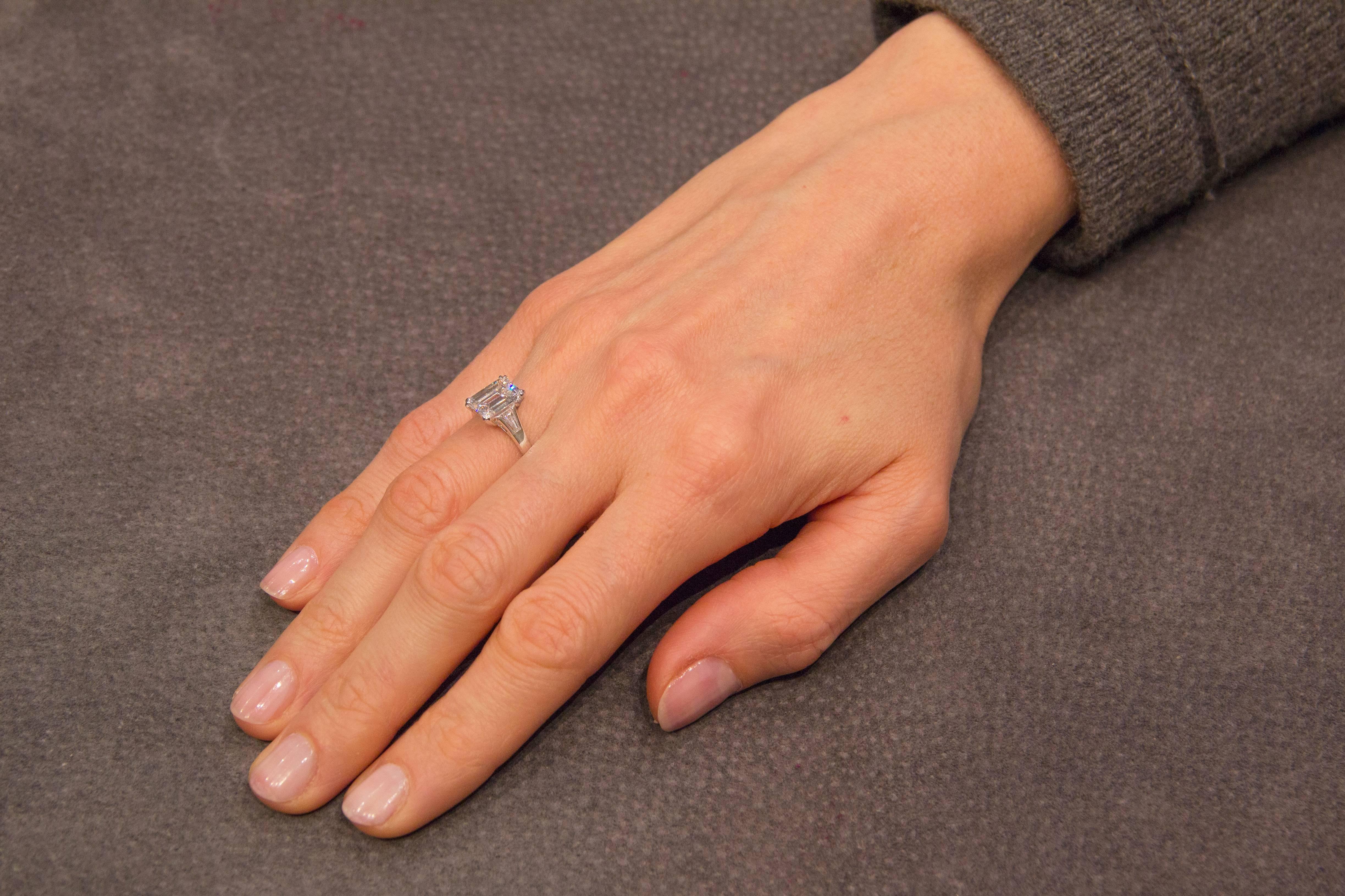 Jona Three-Stone Engagement Ring 2.14 Ct. Emerald Cut White Diamond GIA Cert 5