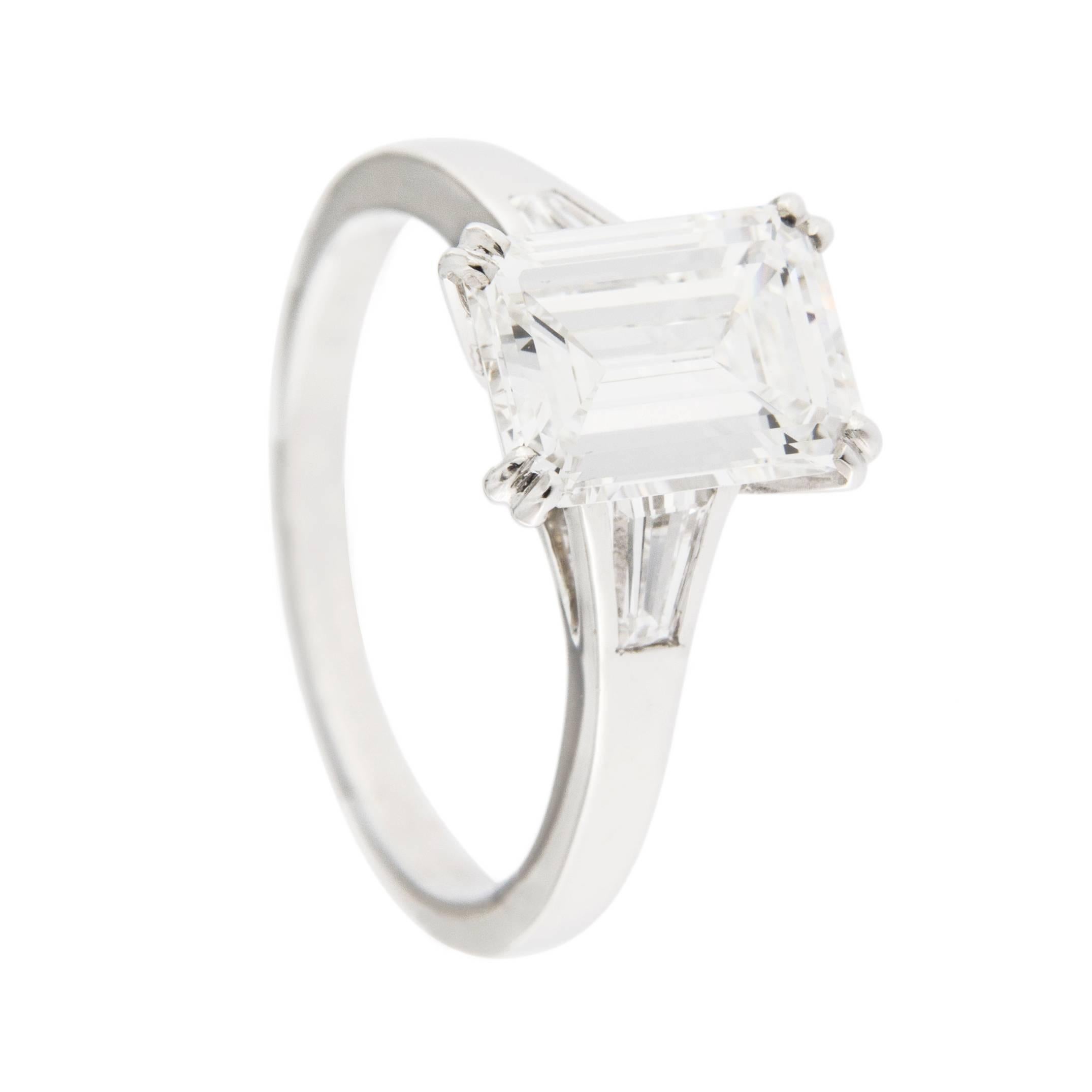 Jona Three-Stone Engagement Ring 2.14 Ct. Emerald Cut White Diamond GIA Cert