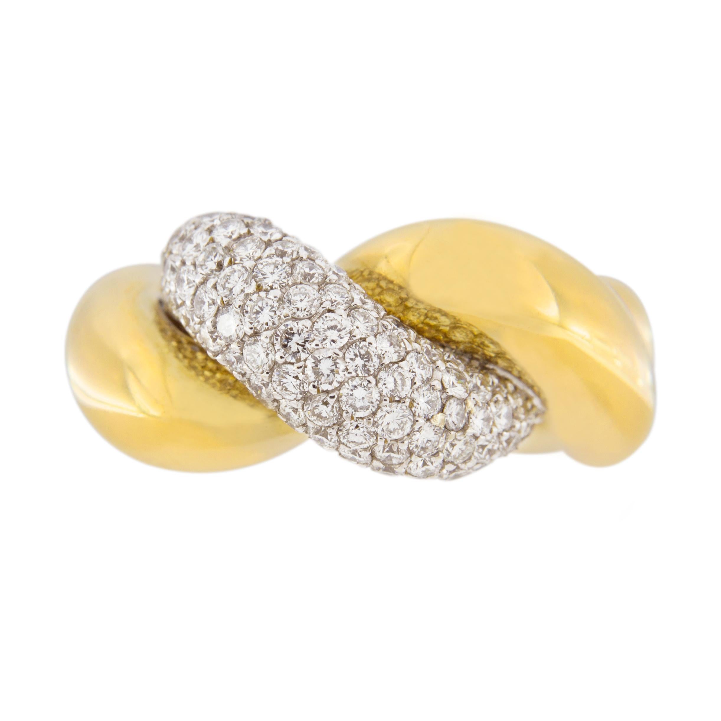 Women's Alex Jona Corda White Diamond 18 Karat Yellow Gold Cocktail Ring