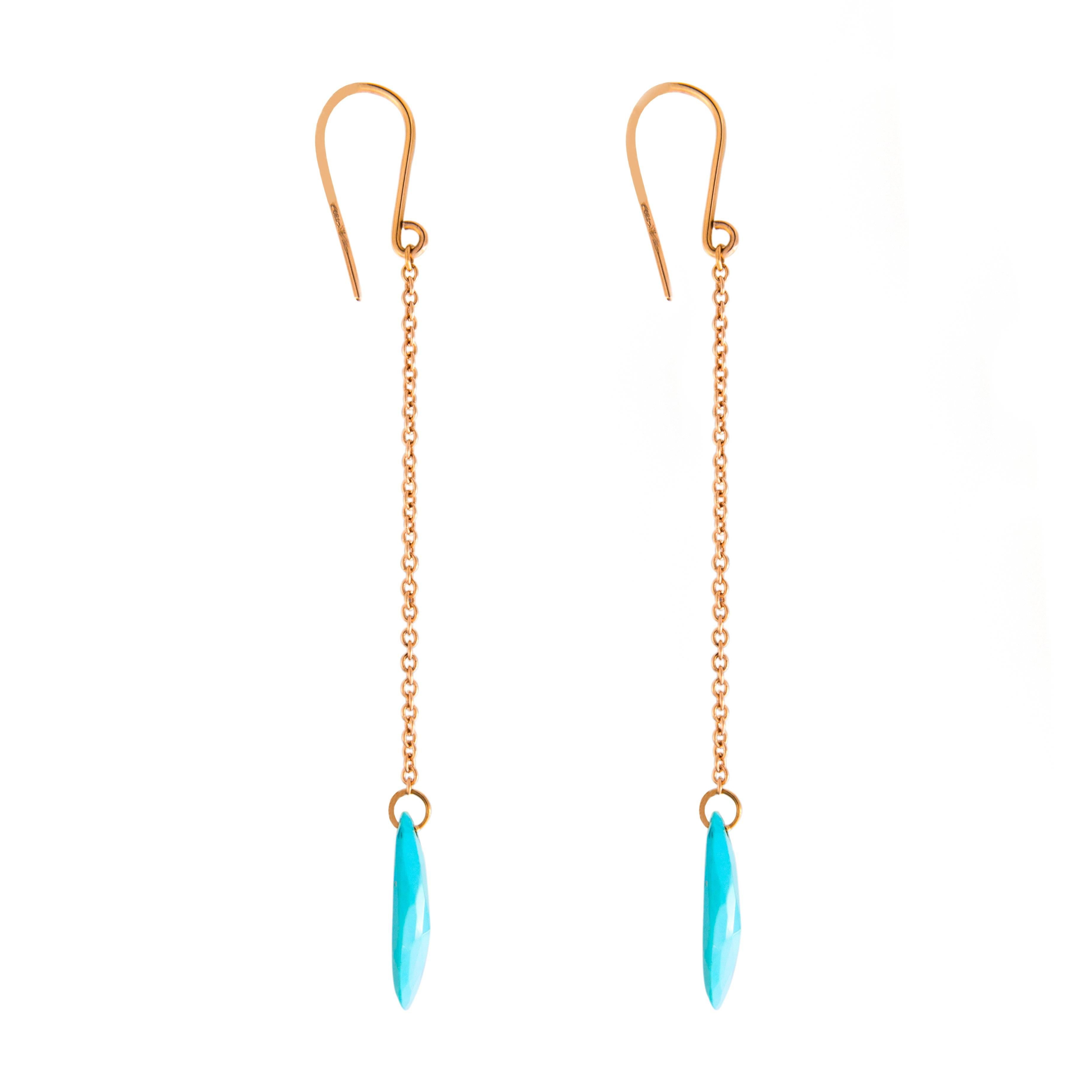 Rose Cut Alex Jona Turquoise 18 Karat Rose Gold Pendant Earrings For Sale