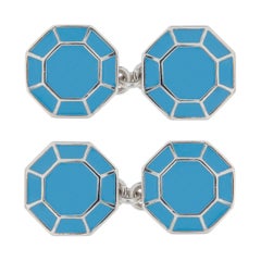 Alex Jona Turquoise Enamel Sterling Silver Octagonal Cufflinks