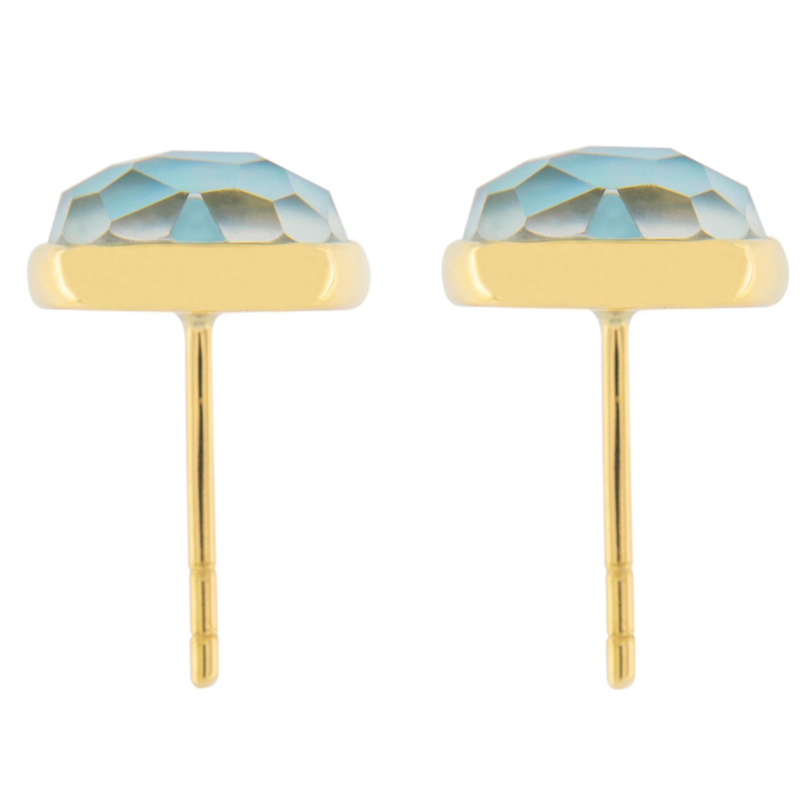 Alex Jona Turquoise Quartz 18 Karat Yellow Gold Stud Earrings In New Condition For Sale In Torino, IT