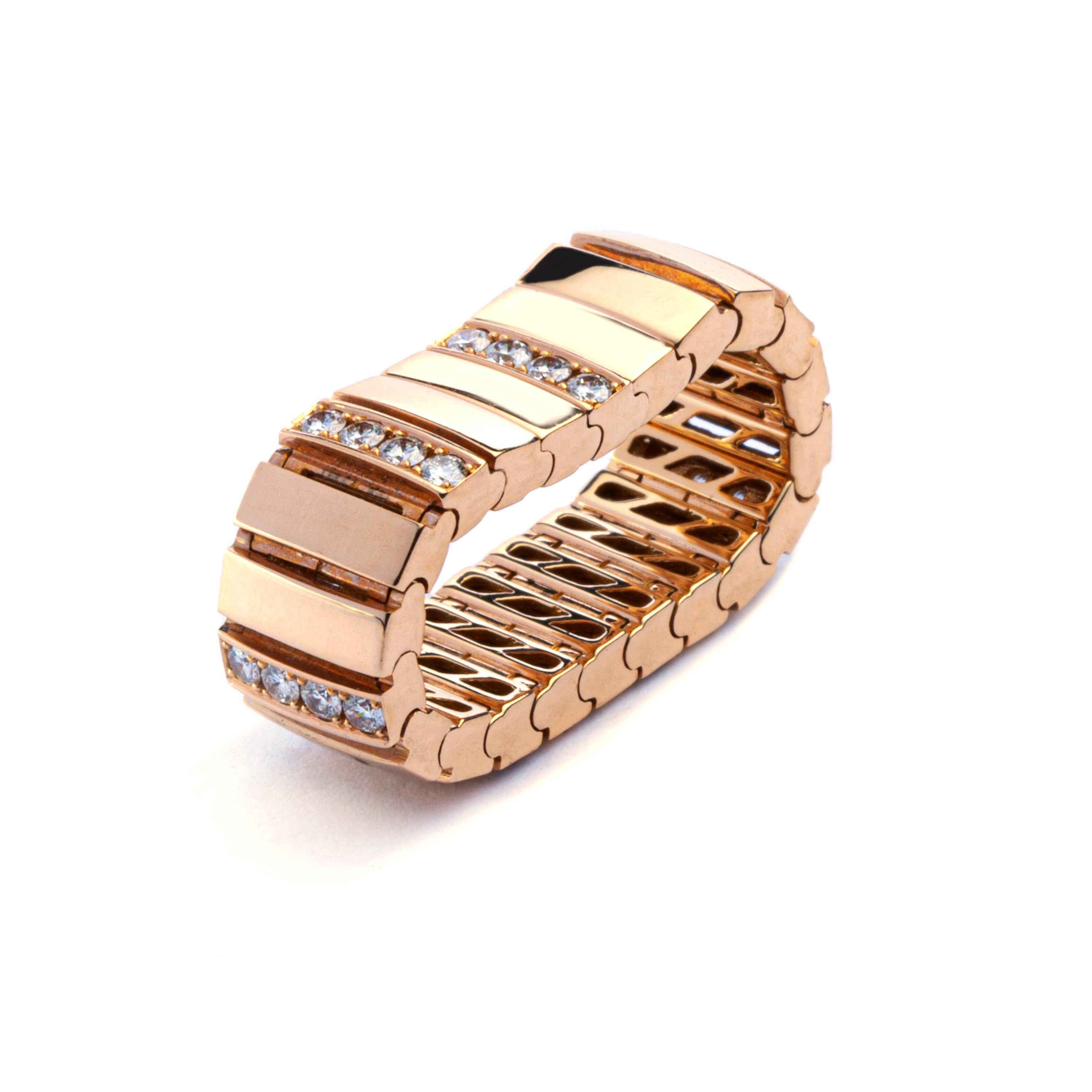 Alex Jona White Diamond 18 Karat Pink Gold Flexible Band Ring In New Condition For Sale In Torino, IT